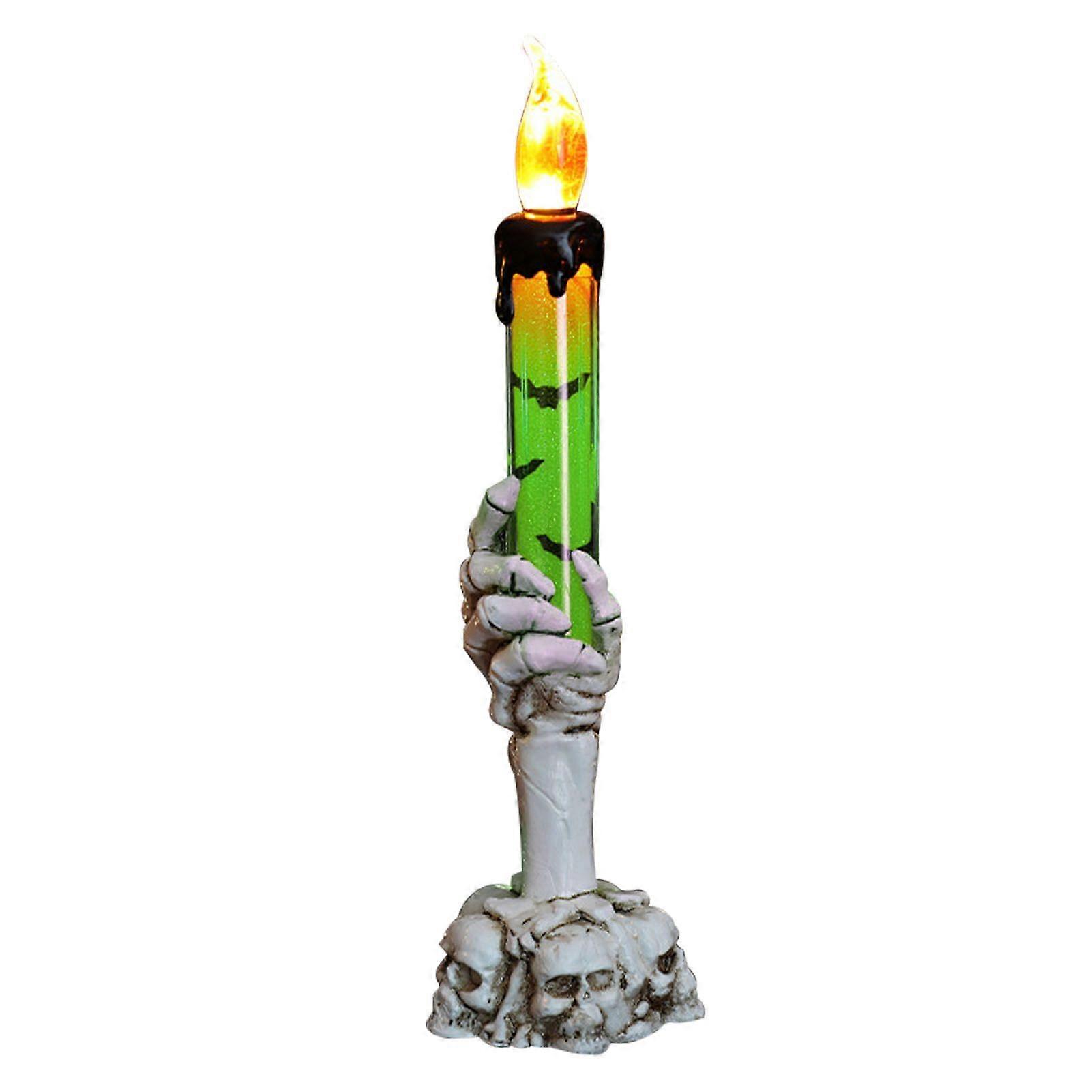 Halloween Skull Candle Holder Light Skeleton Ghost Hand Flameless Candle Lamp Party Bar Decoration Lamp Green