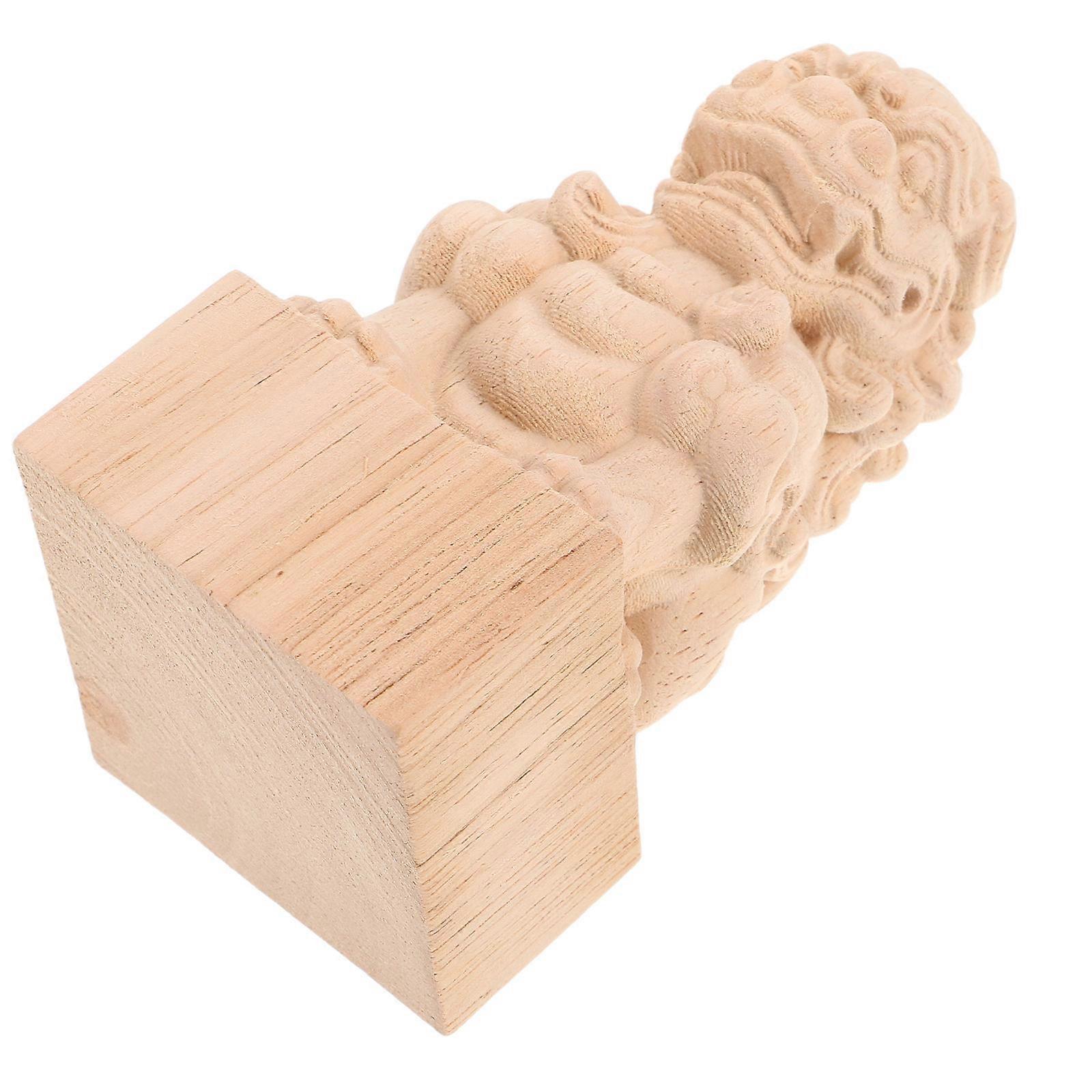 Solid Wood Bridge 3Pcs Lion Sculpture for Decorative Garden Bridge Caps