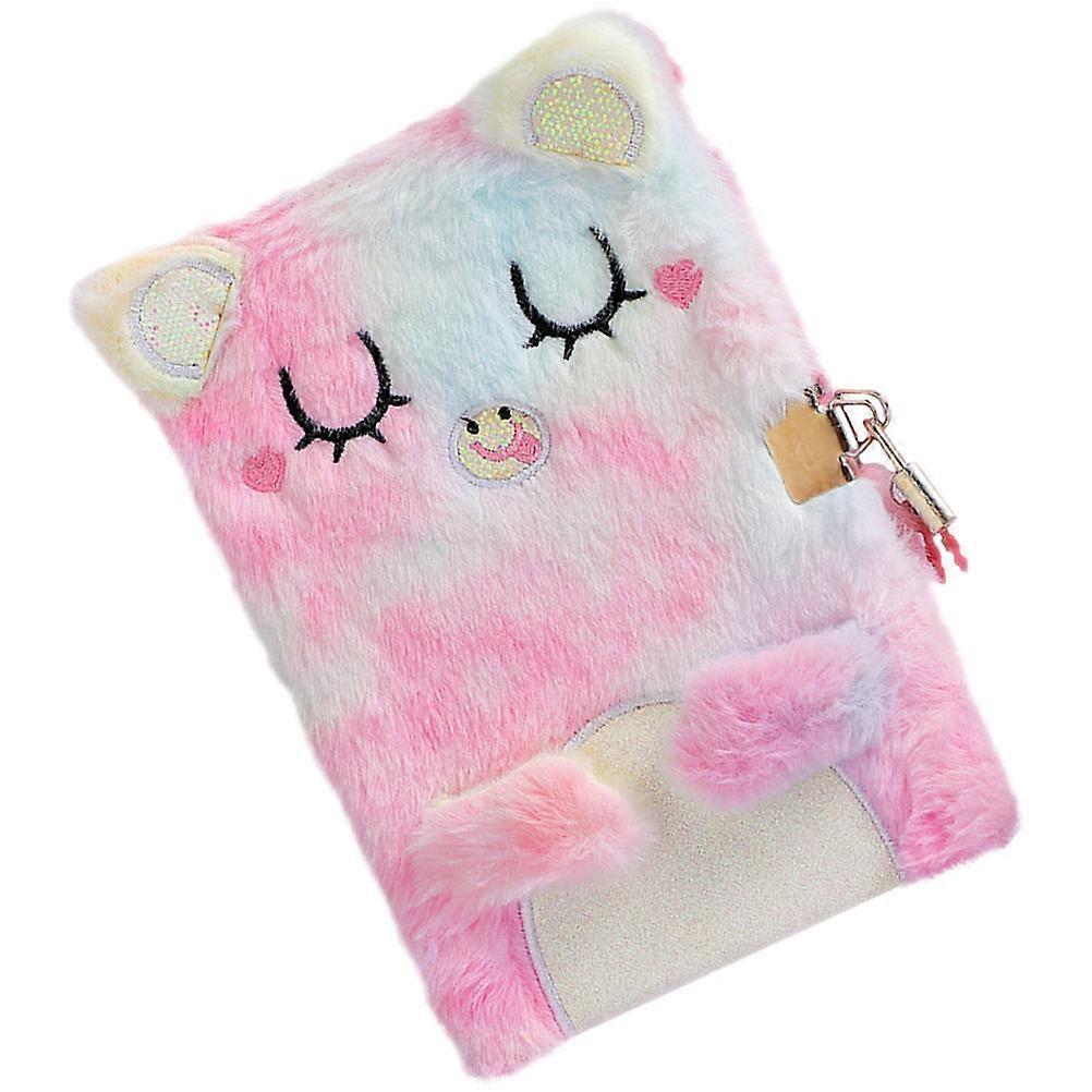 2Pcs Pink Plush Notebook for Daily Use Lovely Diary with Lock for Kids