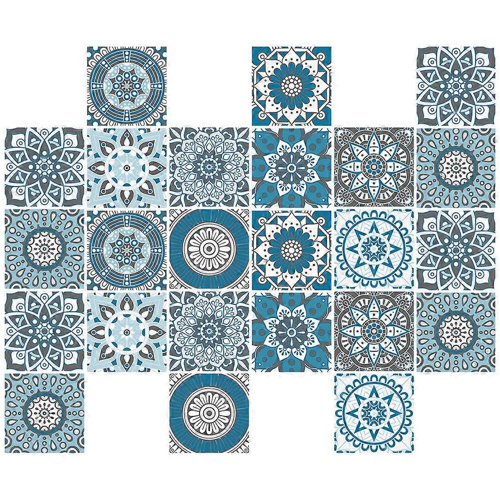 Blue Mandala Tile Stickers for Home Wall Decoration 72Pcs Set