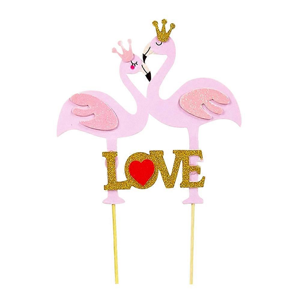 Egg Cake Toppers 5Pcs Glittering Love Flamingo Pattern for Valentine Decoration
