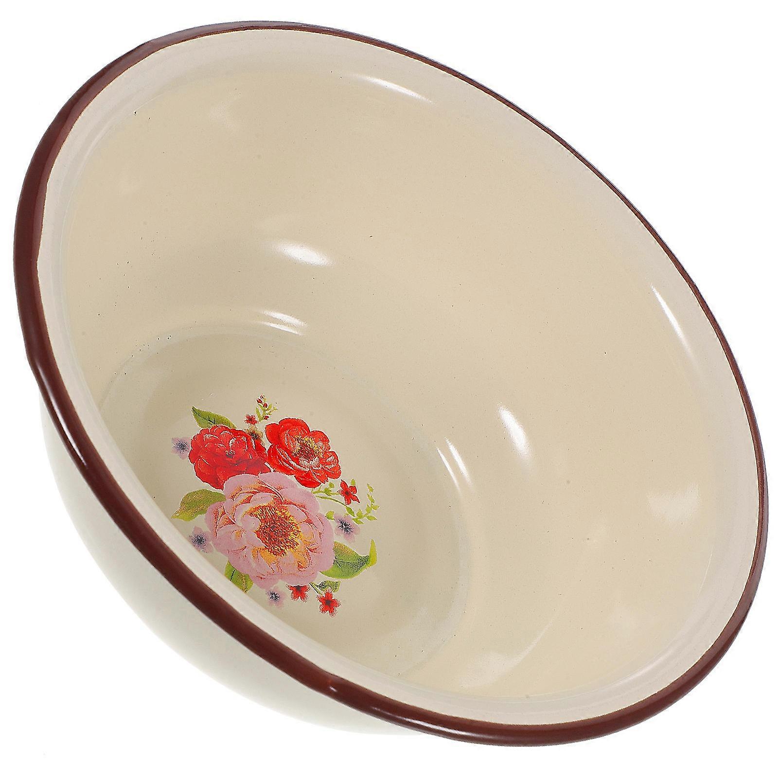 Enamel Basin Bowl Enamelware Food Serving Simple Retro Style 16X16X5.5CM 1Set