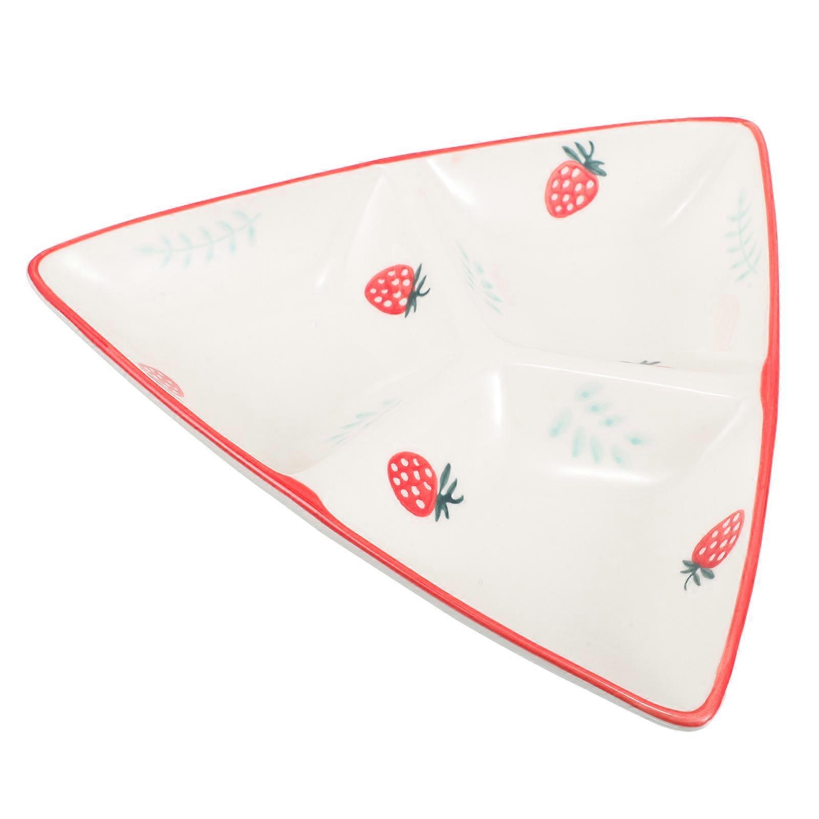 Ceramic Triangular Divided Plate 3Pcs For Breakfast Cute Strawberry Pattern Designed For Serving Snacks Appetizers And Meals