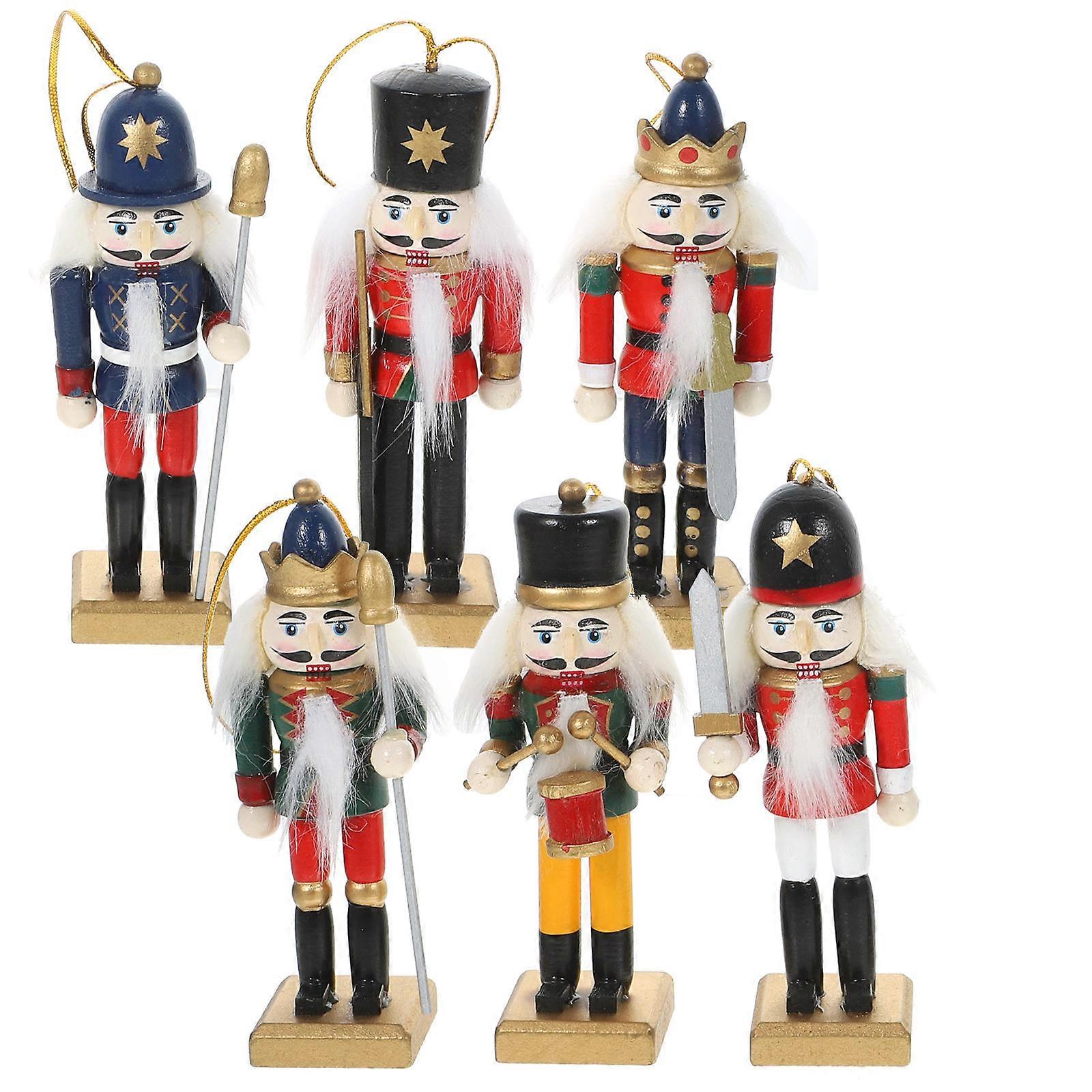 Xmas Style Nutcracker Shaped Decoration Ideal For Christmas Tree 12Pcs Wooden Material Brings Joyful Holidays