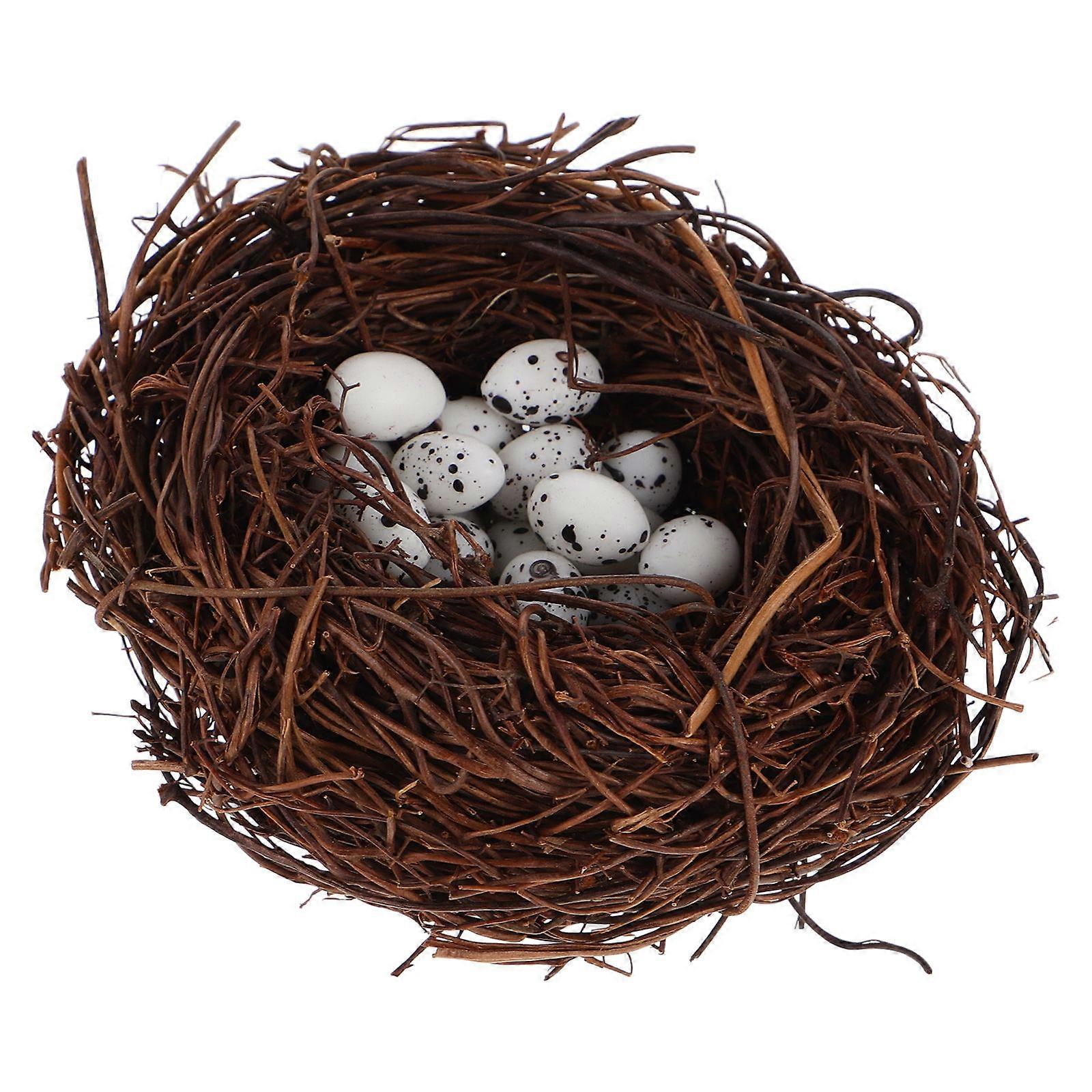 Artificial Rattan Bird Nest With Faux Eggs For Terrarium Bonsai Display 3Pcs Natural Aesthetic