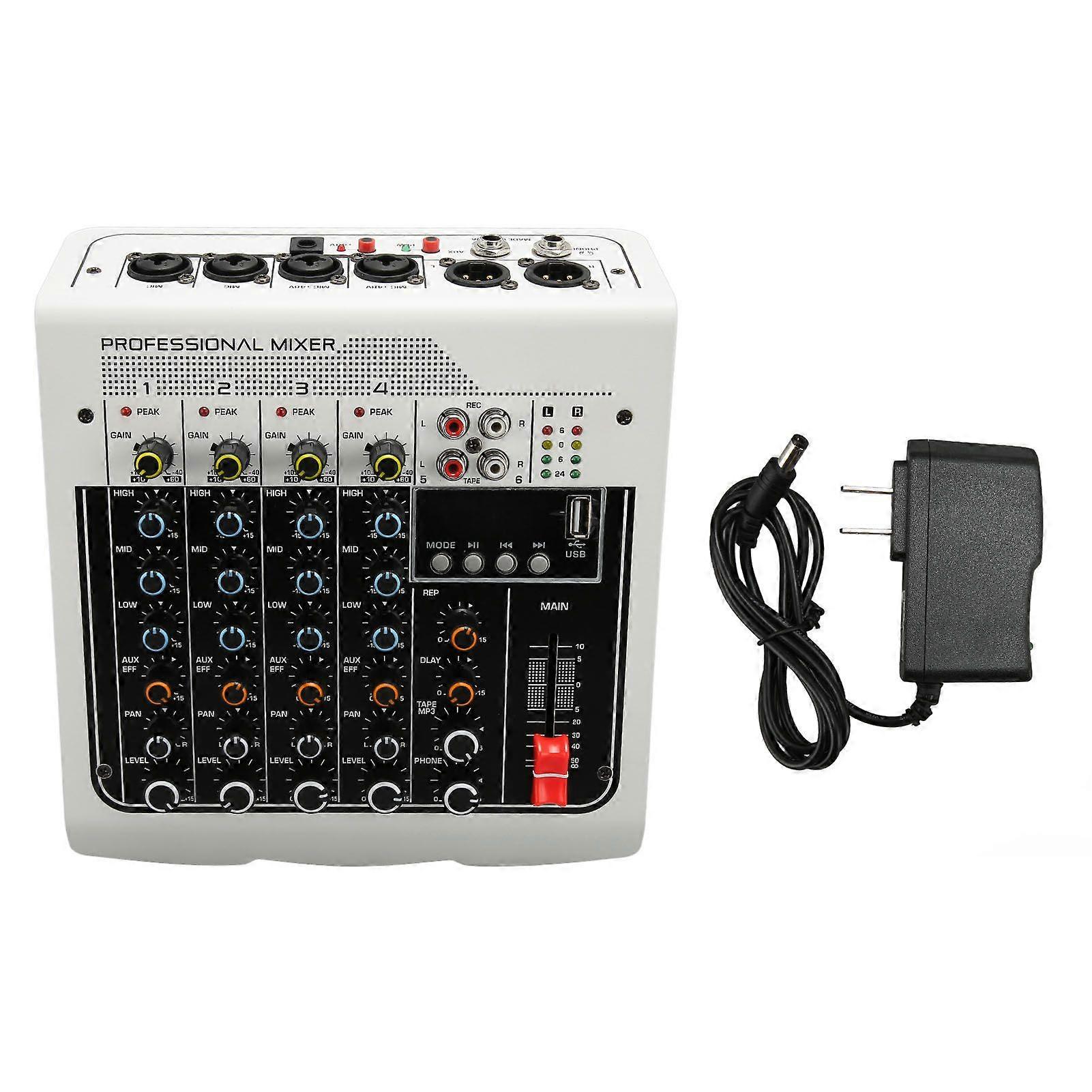 Professional Mixer Sound Board 4 Channel Bluetooth USB RCA Built in DPS Processor Mini Sound Mixer with Digital Display US Plug 100240V