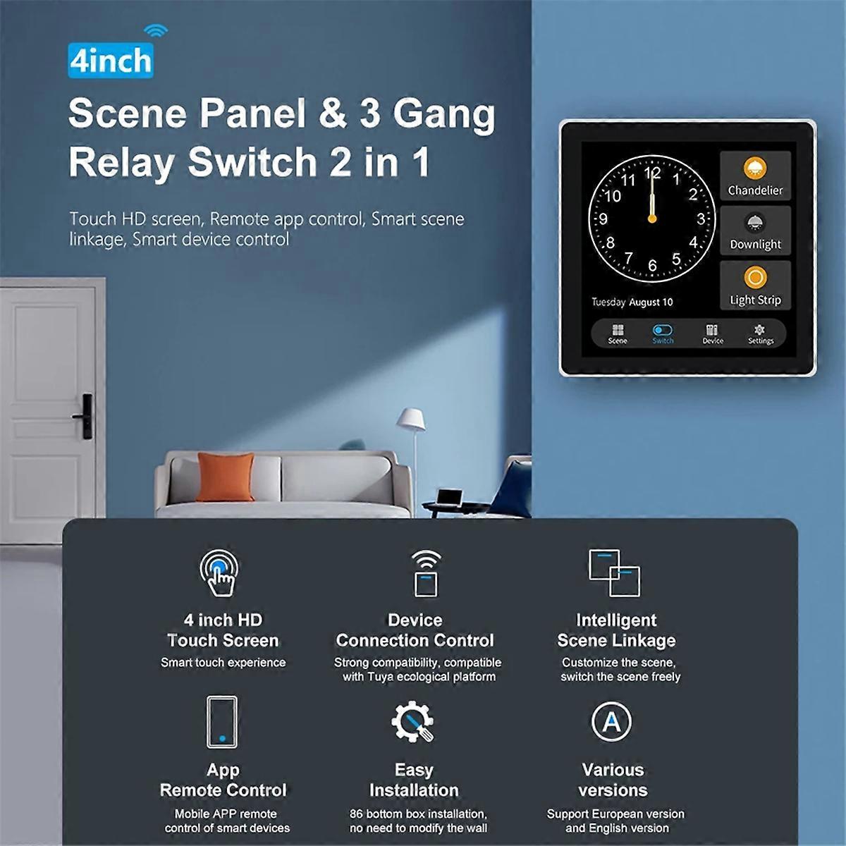 Tuya T3E Panel Switch Touch Screen Panel EU Smart Control Panel Switch Zigbee Smart Home Wall Push Light Switch,White