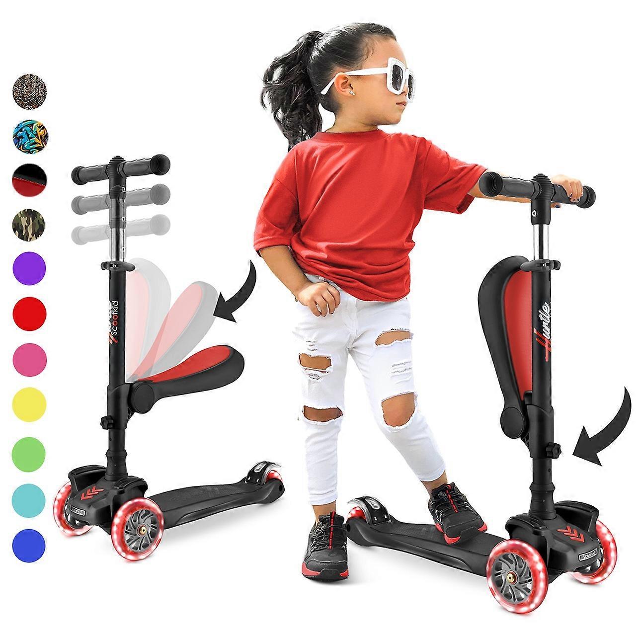 Hurtle 3-hjulet løbehjul til børn 2 i 1 sidde-stå-løbehjul til småbørn med udklappeligt sæde, justerbar højde og bredt dæk