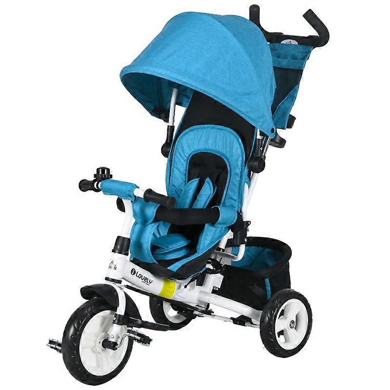 HOMCOM 6 In 1 Tricycle Push Bar Sun Canopy Cushion Blue