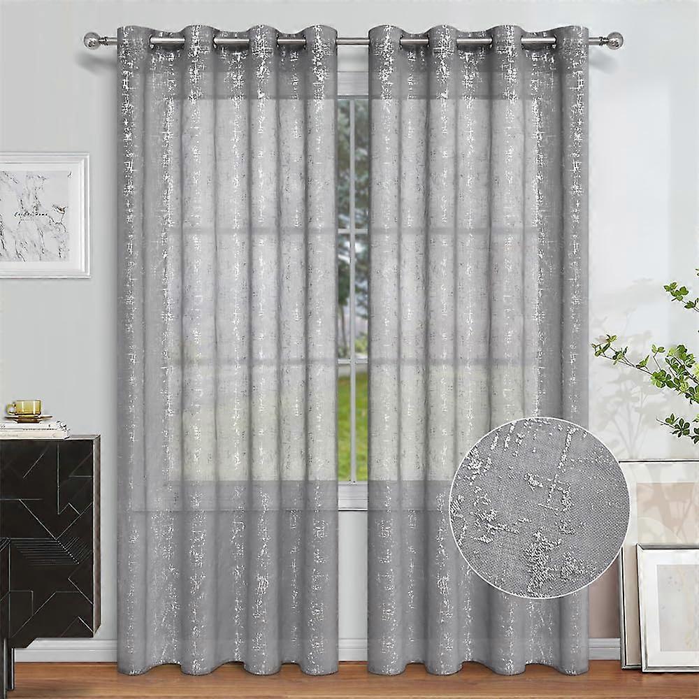 Solid Color Curtains 2 Panels Voile Curtains SemiTransparent Eyelet Sheer Gray W39xL78Inch