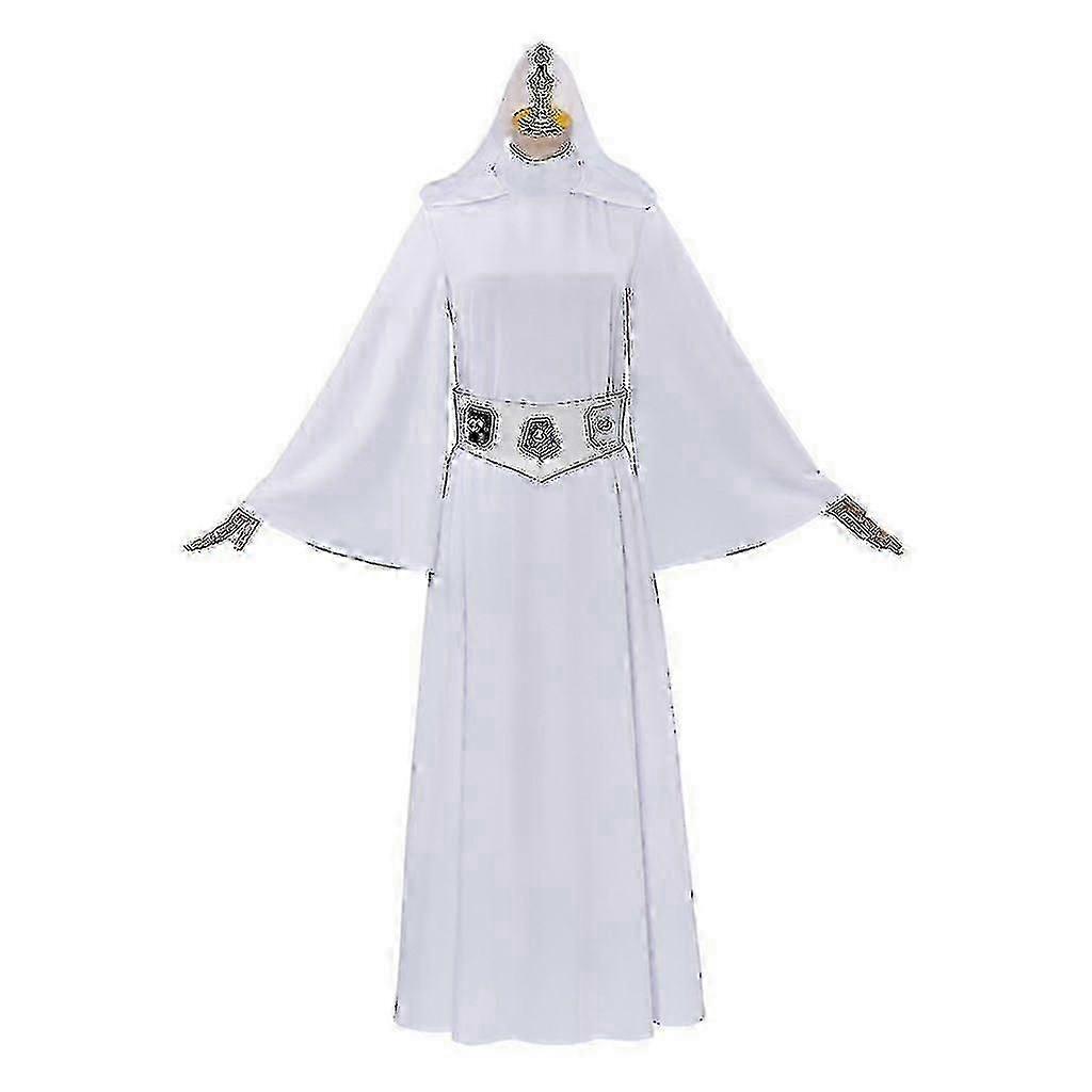 レイア姫 スター・ウォーズ 女性用コスチューム - フード&ベルト付きクラシックホワイトガウン (XS-3XL, ポリエステル)