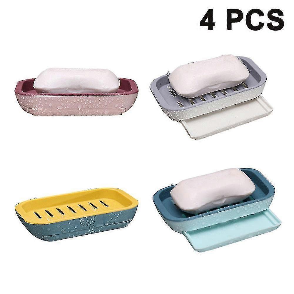 4 Pcs Plastic Waterproof Soap Case Holder Soap Dishes, Self Draining