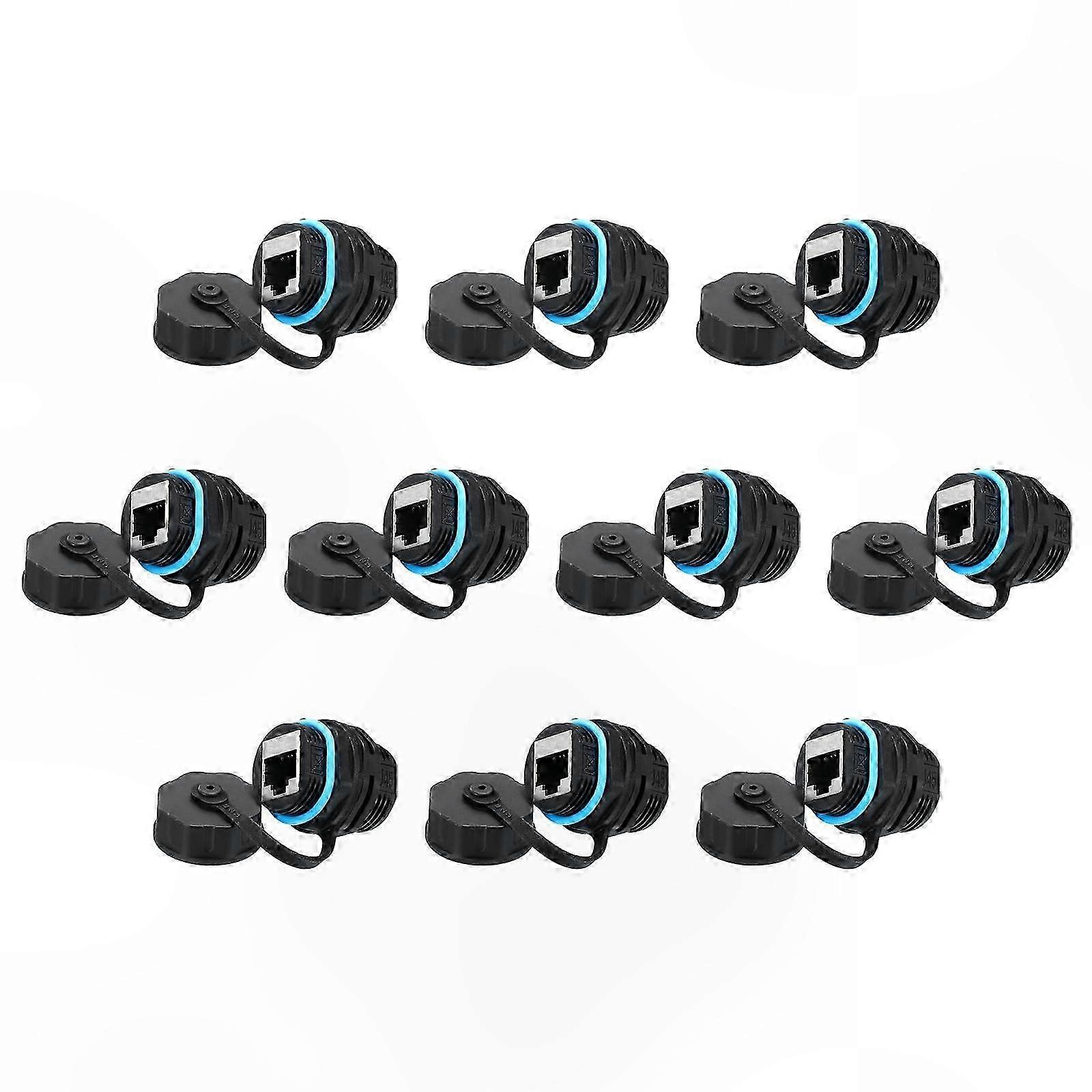 IP68 Shielded RJ45 Panel Mount Coupler, CAT6/CAT5E/CAT5 Ethernet LAN Pass Through Connector (Blue, 10-Pack)