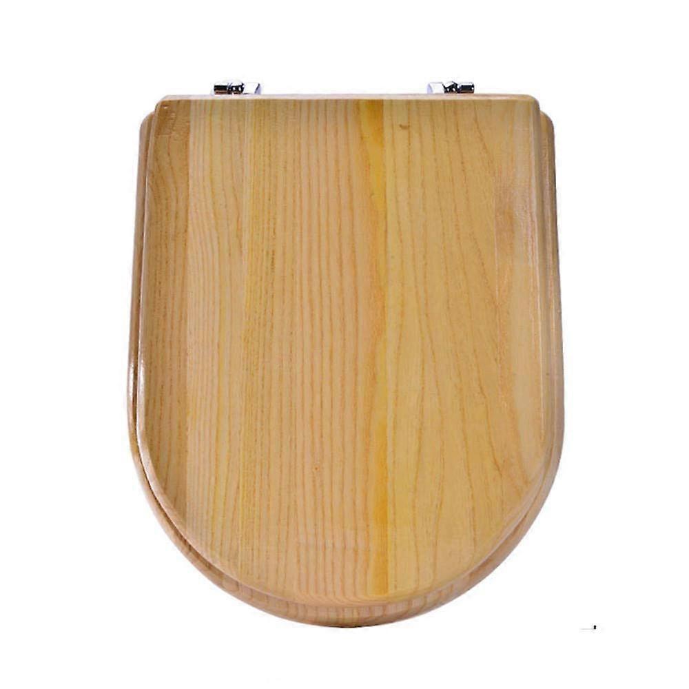 Toilet Seat Wooden Slow Close Lid Surface Easy To Assemble Stable Hinges Bottom Fixing For V Type Family Bathroom