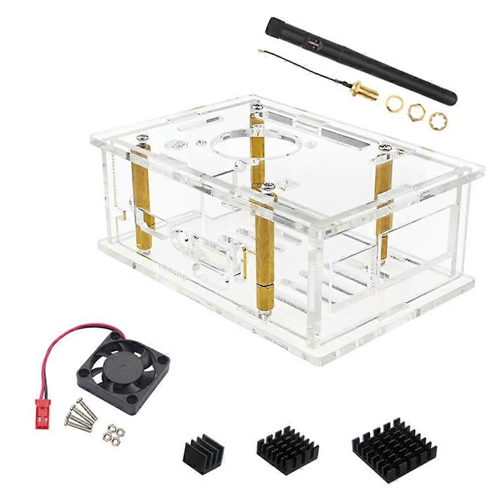 Acrylic Case Transparent Shell Cooling Fan Aluminum Heatsink Antenna Protective Box for Orange Pi 5 Max