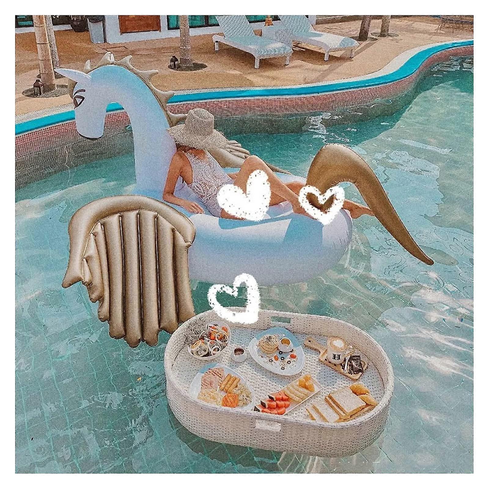 Luxury Floating Serving Tray Oval Rattan Breakfast Tray 100x50x20 Cm Pool Tray Table Rattan Woven Floating Food Tray