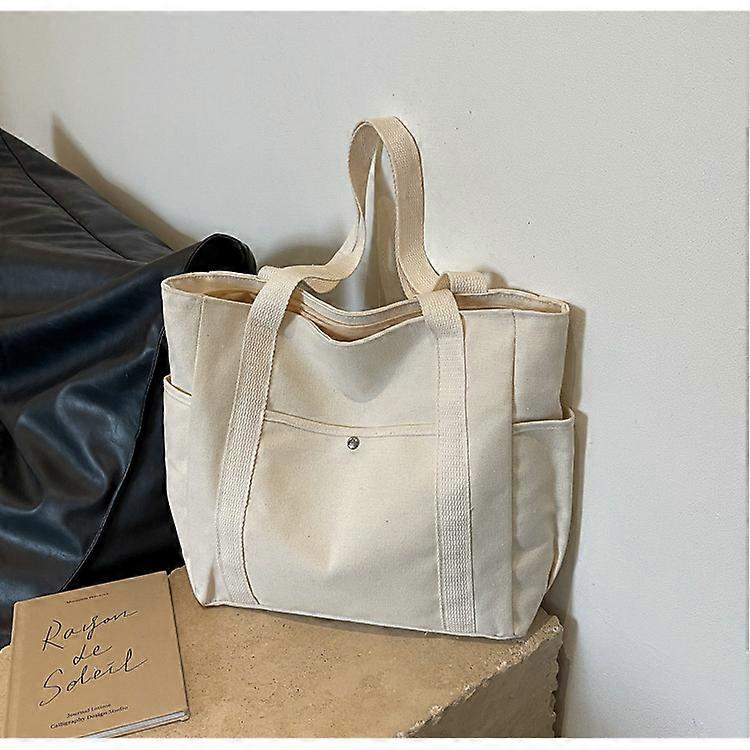 Large capacity canvas tote bag, stylish and versatile for work, outings, commuting, artsy looks, and student attire.
