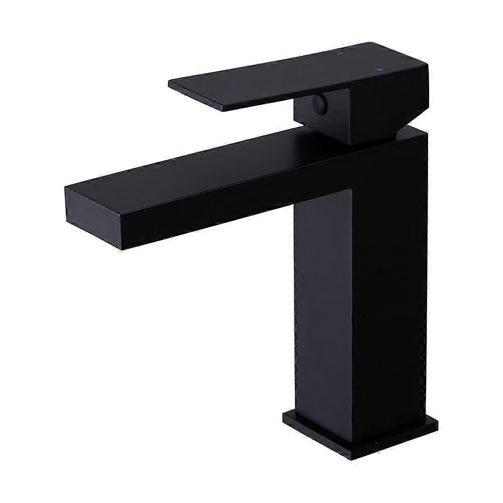 Matte Black Basin Mixer Tap Square Monobloc Single Handle Bathroom Sink Faucet with UK Standard Hoses