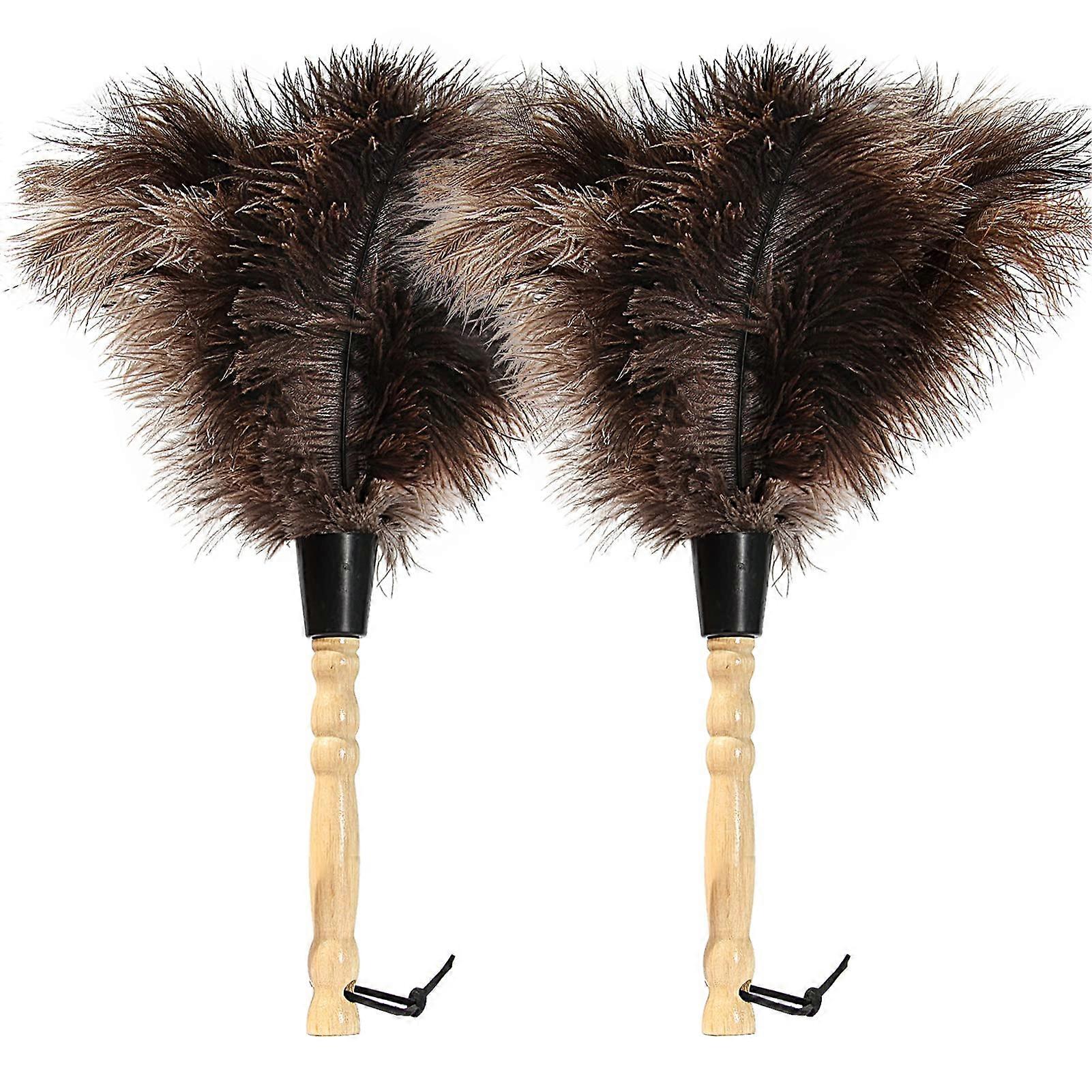 Feather Duster 14 Inch with Wooden Handle for Dusting Furniture and Home Cleaning, Set of 2