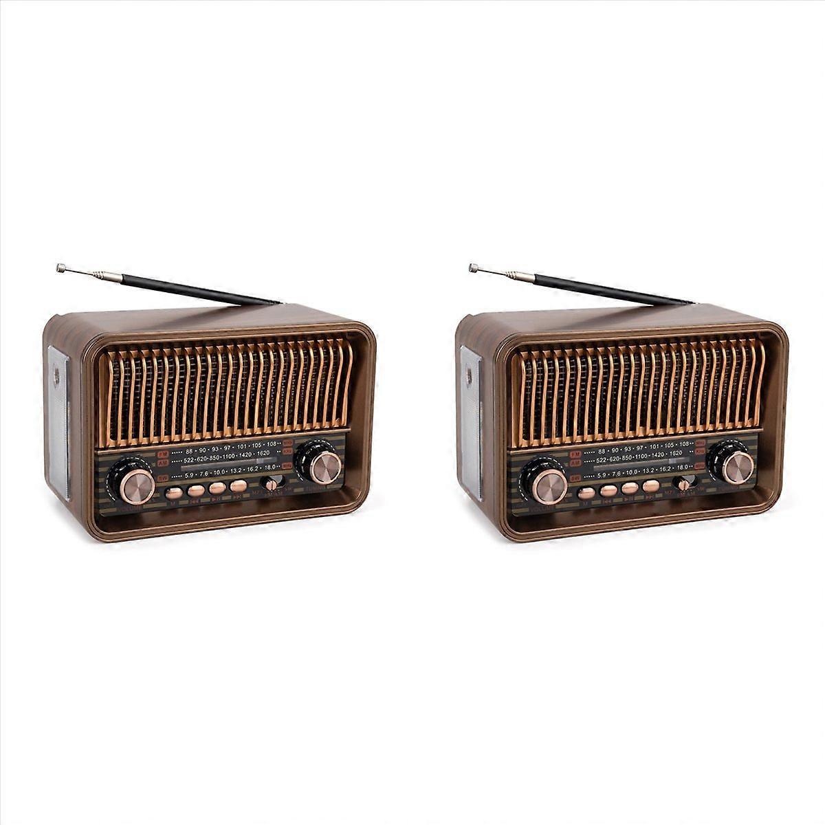 2X Portable FM AM SW Radio Vintage Radio Wireless Bluetooth Speaker with LED Flashlight Support TF C