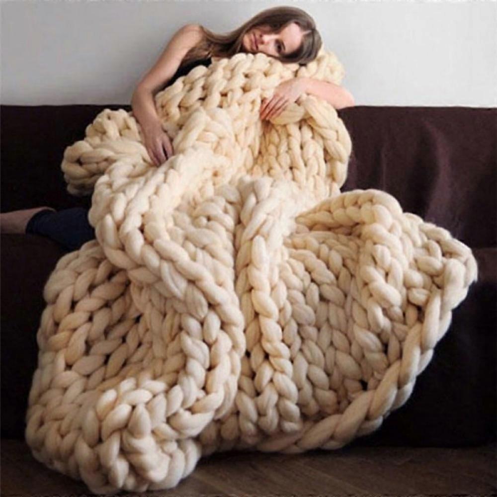 GETFIT Beige Solid Acrylic Hand-Knitted Throw, 60 x 60cm