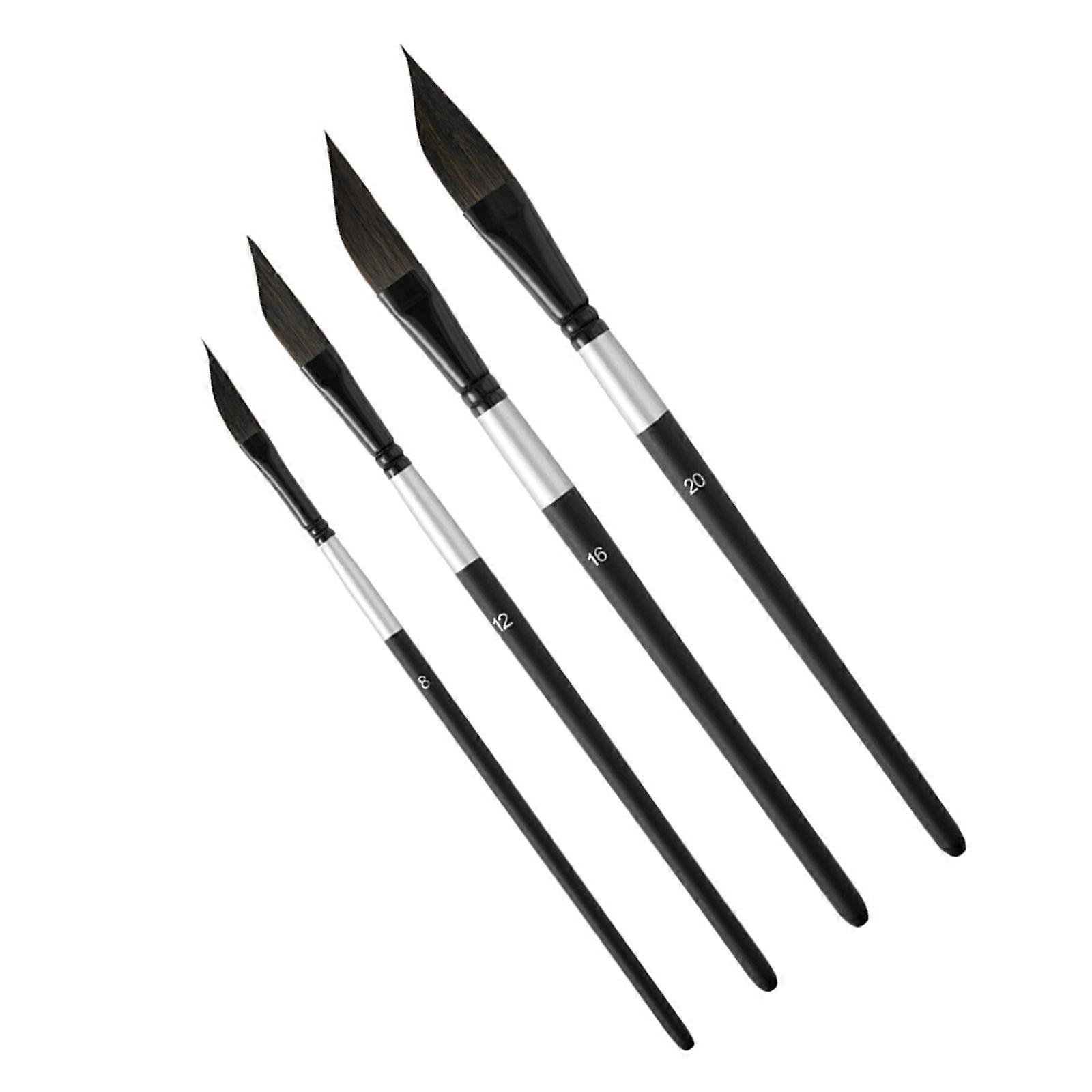 4Pcs Artist Paint Brushes with Oblique Tip Wooden Handle Nylon Bristles Brushes For Painting Sketching Fine Line Drawing Multicolor
