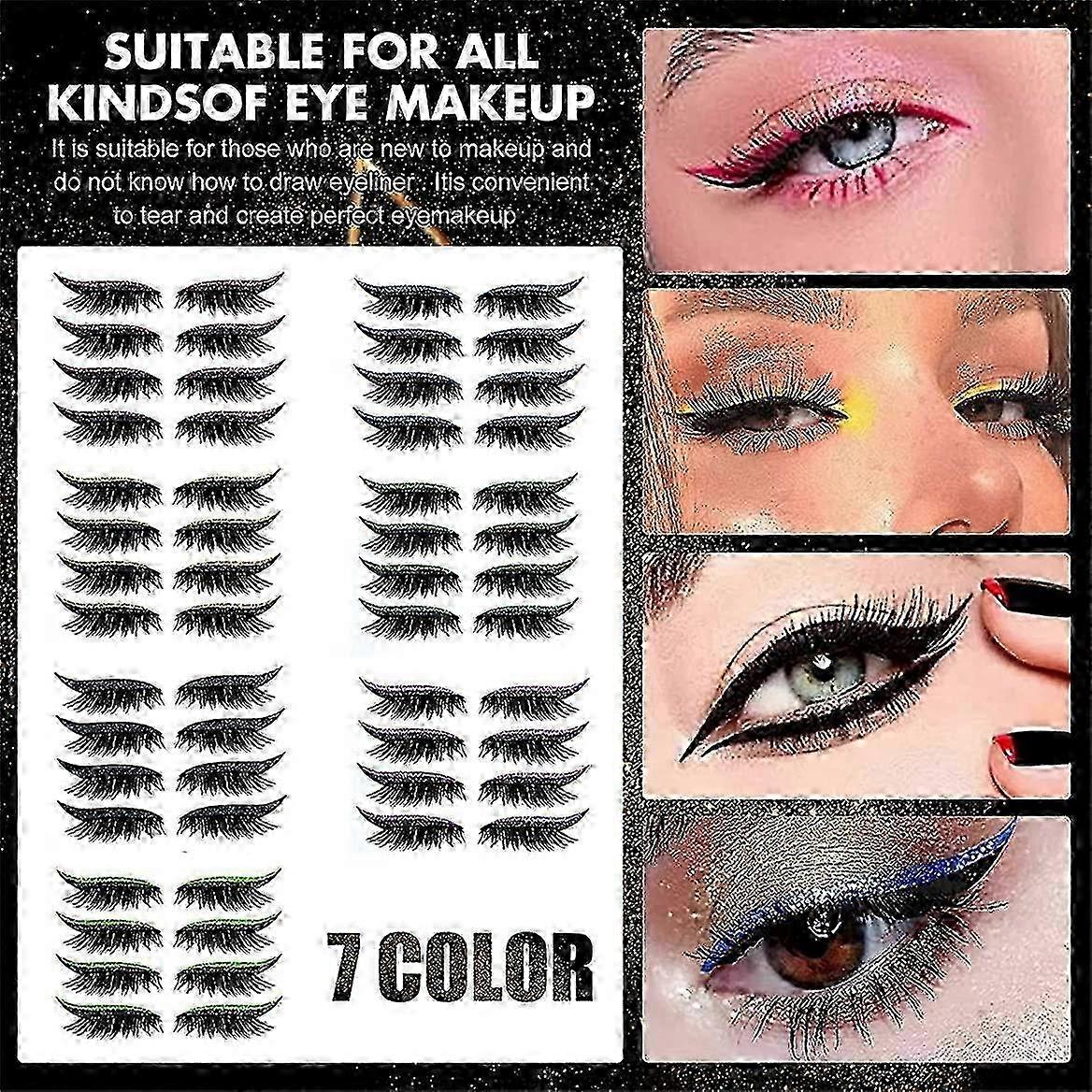 2025 False Eyelashes,Reusable Eyeliner and Eyelash Stickers 7 Color Waterproof Reusable Eyeliner Eyelash Stickers Easy to Use and Remove,Women Make Up