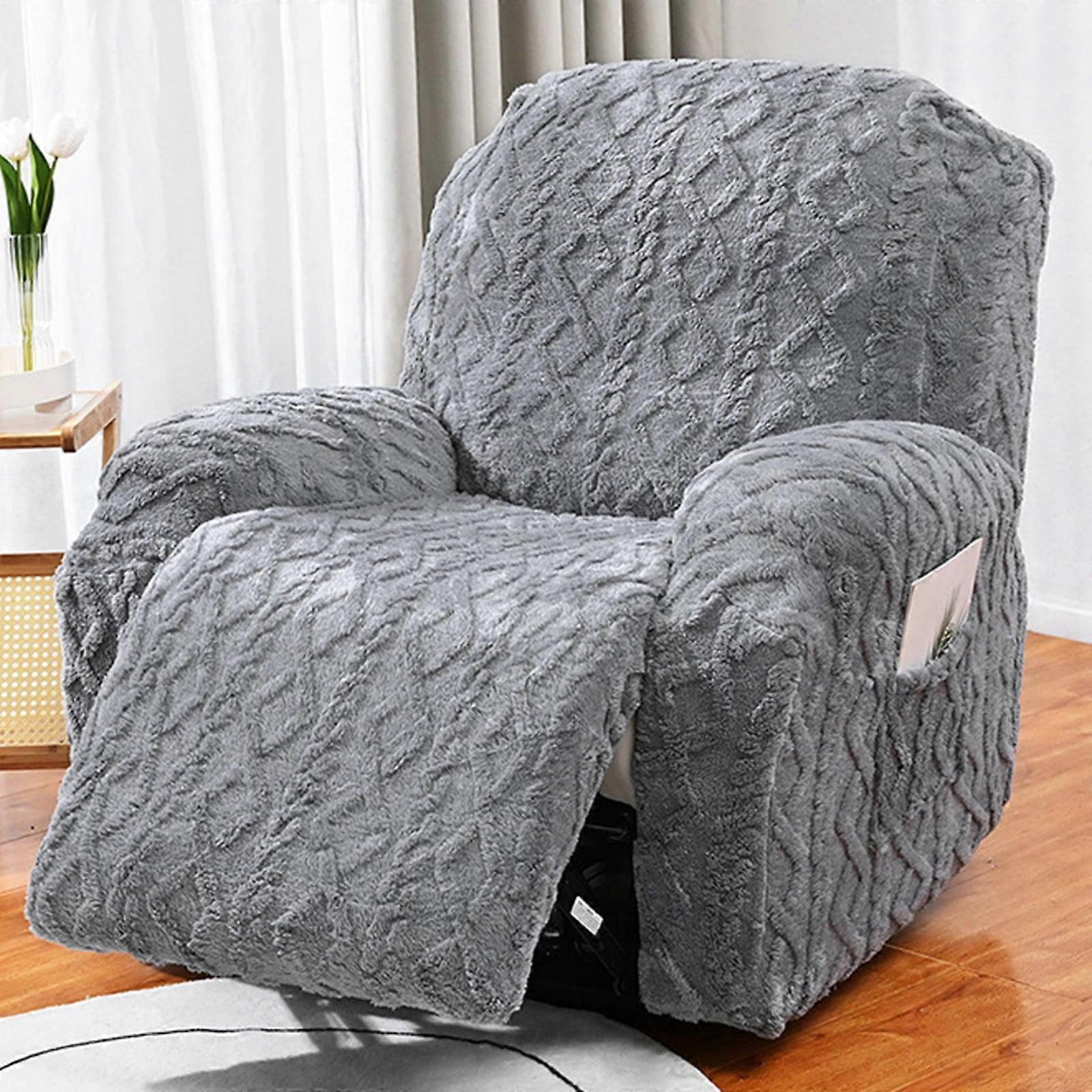 Stretch Recliner Slipcover, Compatible with Most Recliners, Jacquard Fabric with Side Pocket, Anti-Slip, Fitted Couch Cover with Elastic Bottom