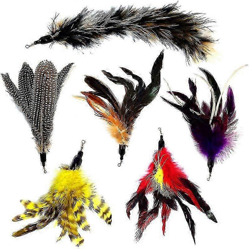 6pcs Replacement Feathers Pack Plus Soft Furry Tail For Pet Toy Wands