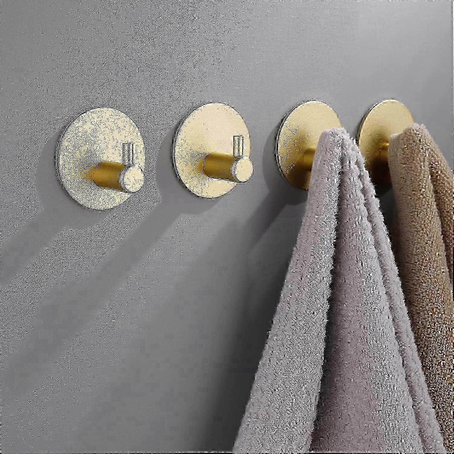 Bathroom Hooks Self-Adhesive Gold - 4 Pieces Towel Hooks Wall Hooks Clothes Hooks To Stick Strong 4.5*4.5*2.5cm 02 Edition 1205