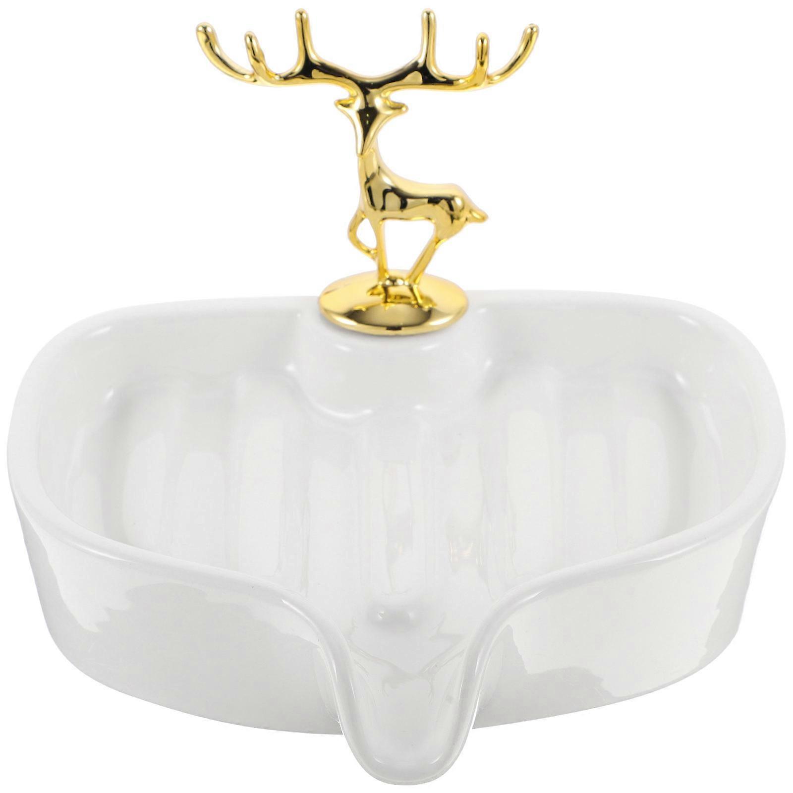 Ceramic Soap Tray with Elk Motif for Draining Use 4Pcs Pack