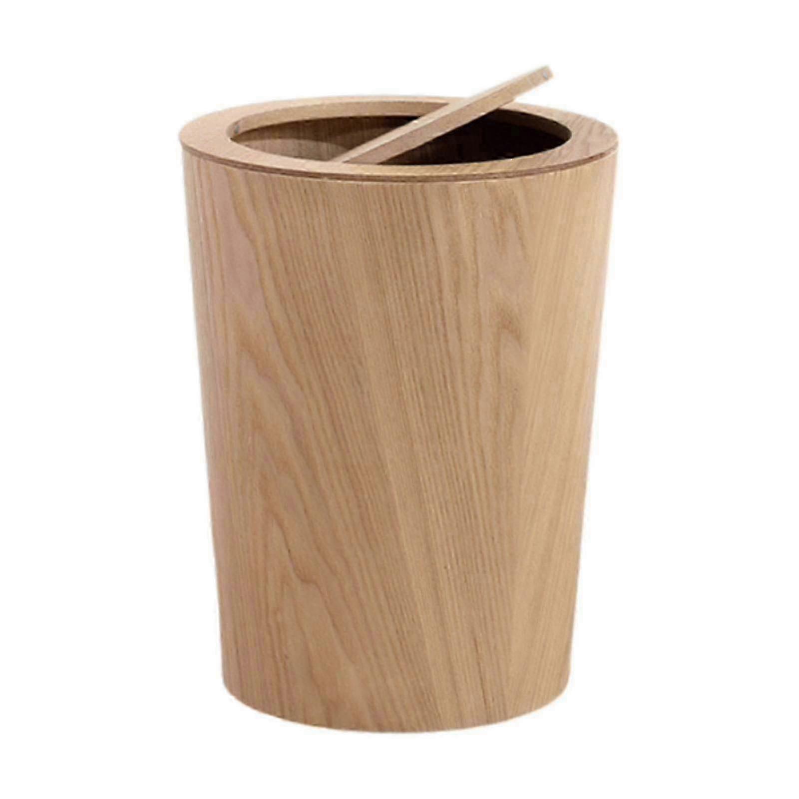 Round wooden trash can with lid, Japanese style waste bin for kitchen