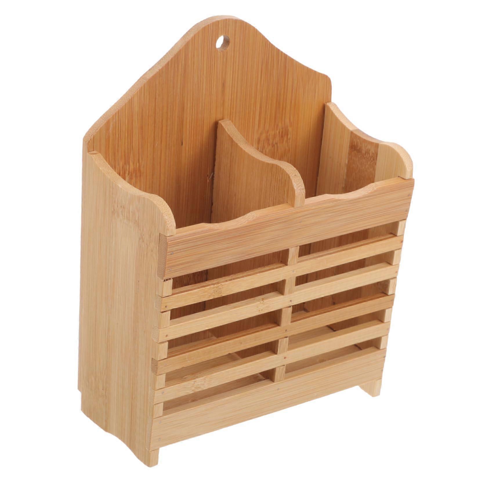 Bamboo Utensil Holder with Dual Compartments for Chopsticks and Spoons, EcoFriendly Kitchen Organizer