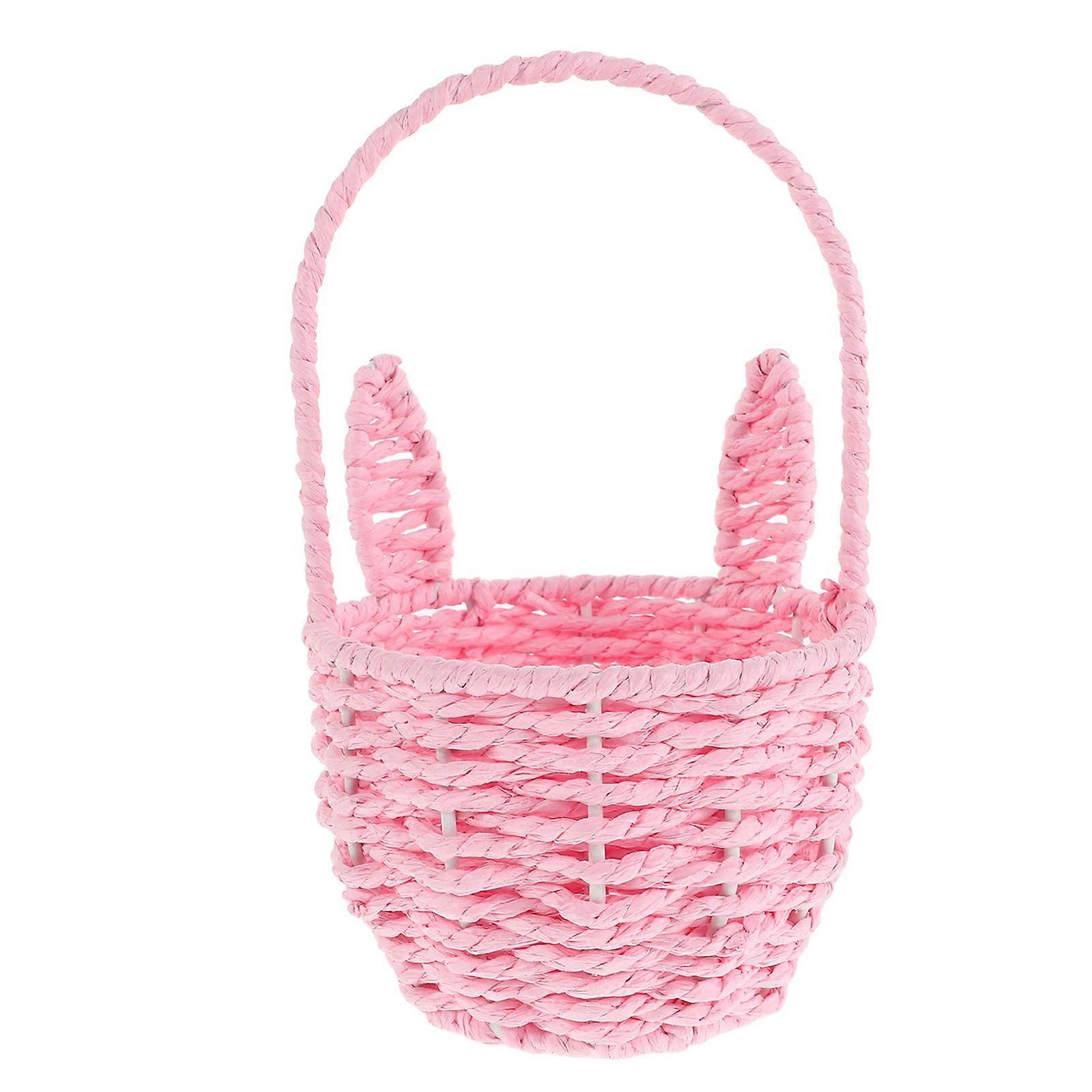 Pink Small Woven Basket Basket for Storage with Handle