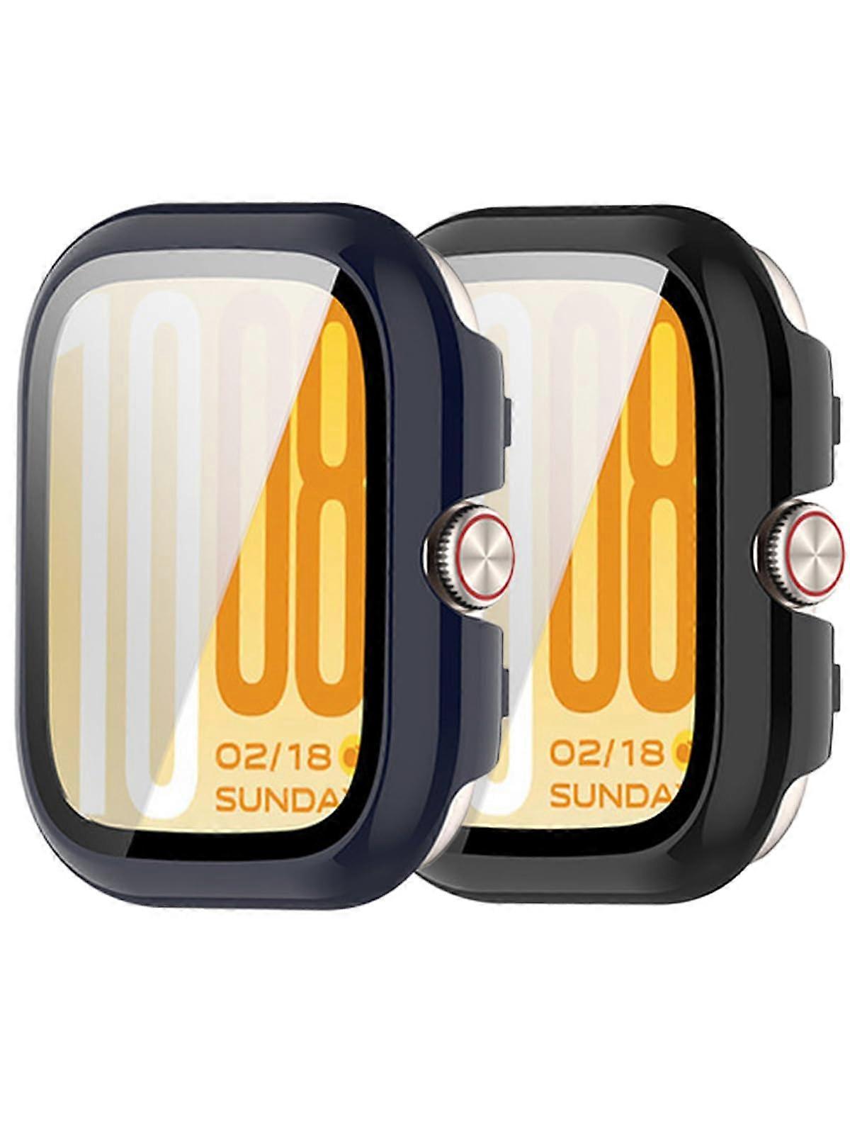 Case with Tempered Glass Screen Protector for iQOO Watch GT 2, Shockproof AntiScratch, Black Blue 2 Pack