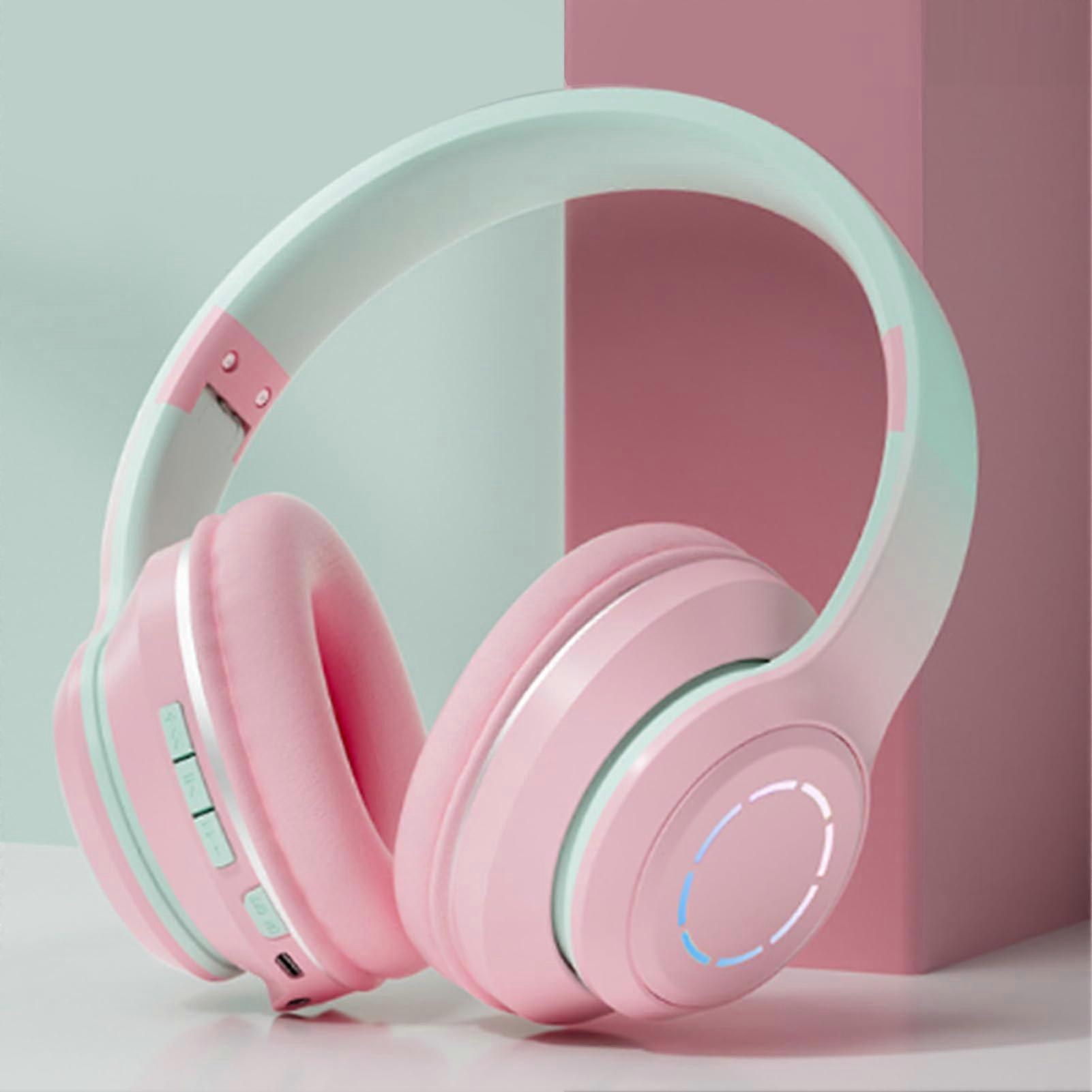 Headset Long Battery Life OverEar Foldable Lightweight Model #1 Pink For Tablet And Phone