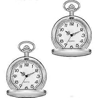 Set of 2 Classic Retro Pocket Watch with Chain for Men and Women, Arabic Numerals Scale Quartz Pocket Watch