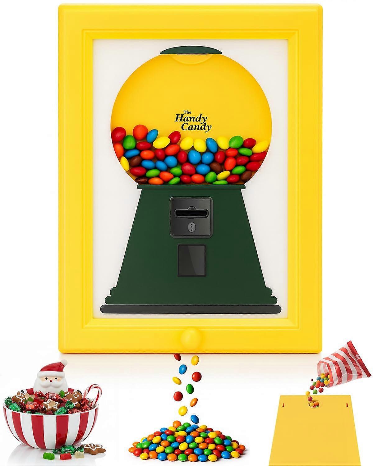 Candy Dispenser Photo Frame, Wall Mount or Tabletop Gumball Machine with Controlled Portion Release, Yellow