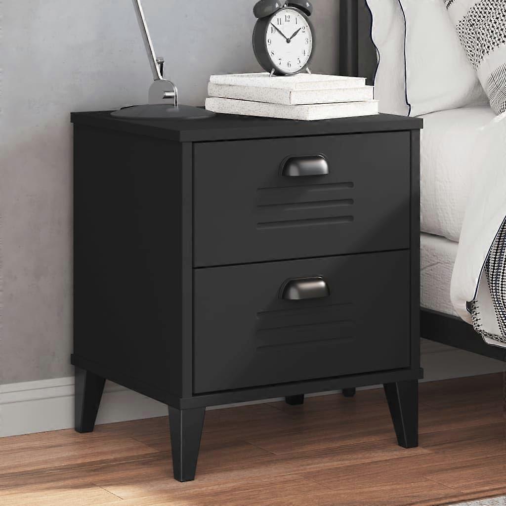 Black Bedside Table with Dual Spacious Drawers, Modern Design, Durable Engineered Wood