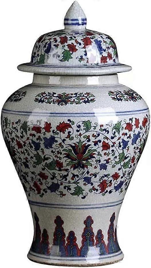Chinese Ginger Jar with Lid, Blue and White Porcelain, Elegant Oriental Design, Large Storage 18x31cm