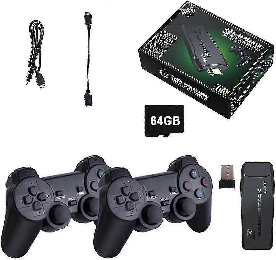 4k Wireless Hdmi Tv Game Stick Console 10000+ Built-in Games + 2 Wireless Controller Gamepad