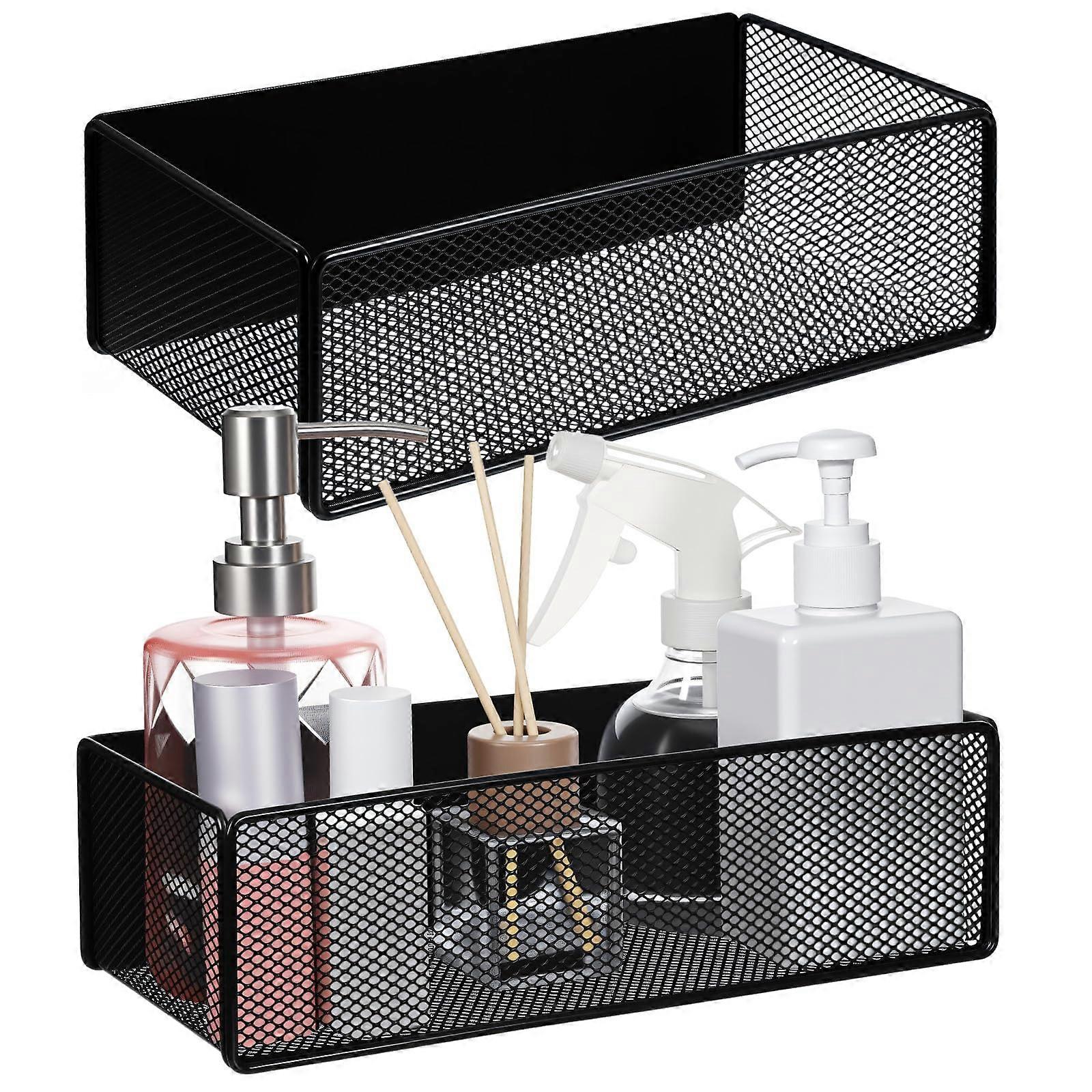 2 Pack Magnetic Storage Basket with Strong Hold for Fridge or Whiteboard, Large Black Mesh