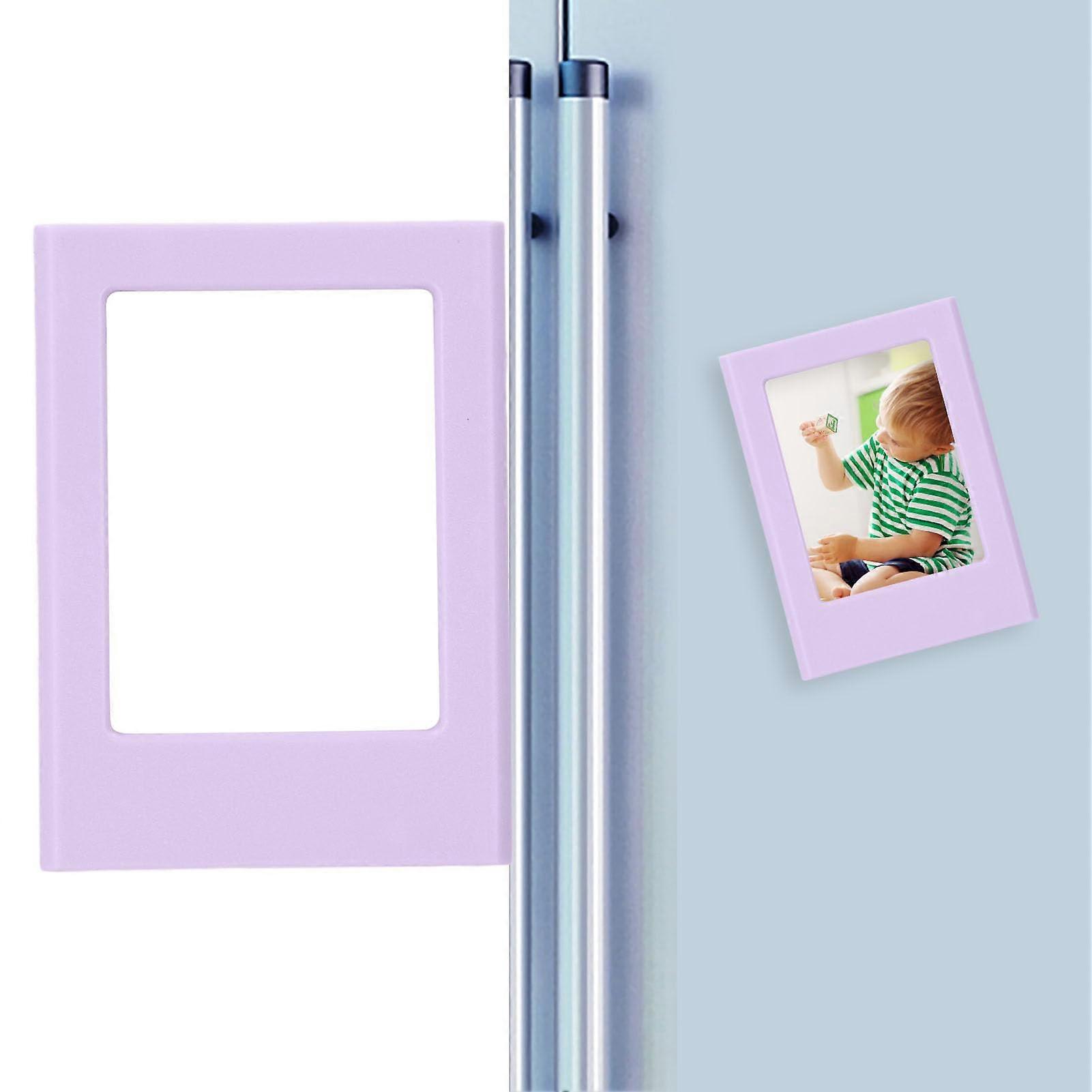 Magnetic Photo Frame with Powerful Magnetic Lock for Instant Camera Mini Photos, Glue Design, Purple