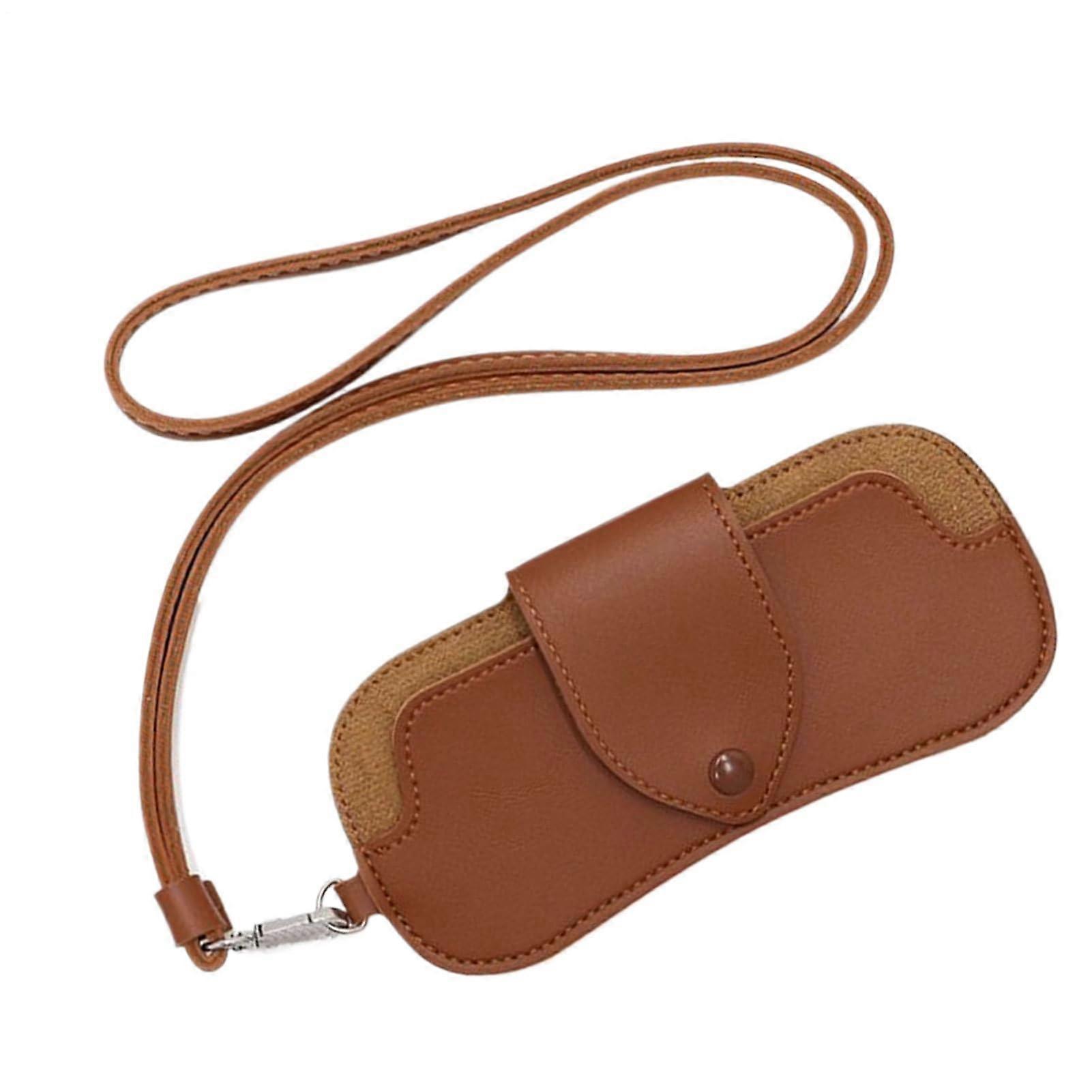 PU Leather Sunglasses Case with Adjustable Neck Strap, ScratchResistant Eyeglass Pouch for Travel