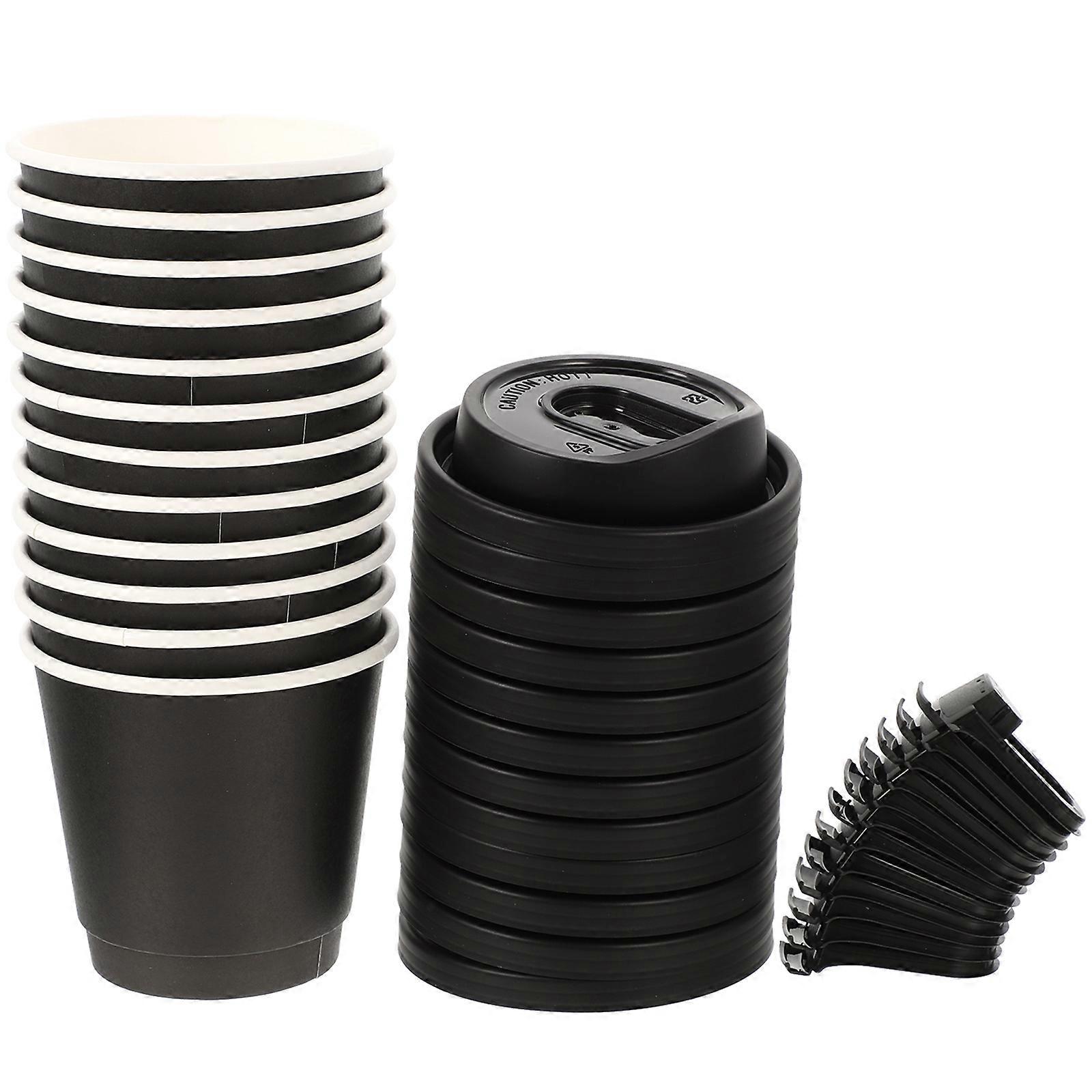 Paper Coffee Cups with Lids for Drinking 25Sets Hot Beverage Cups