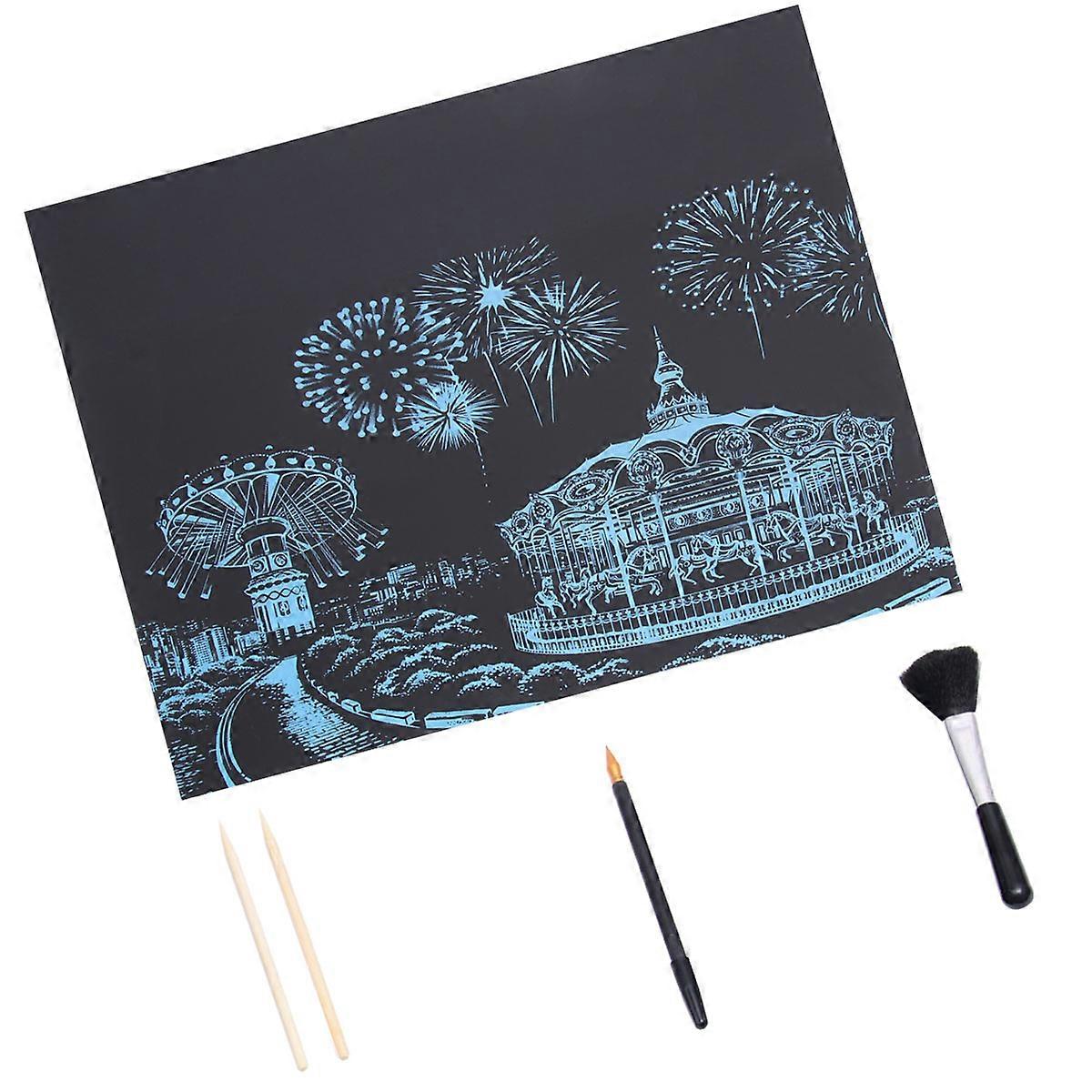 Scratch Paper Crafts Bamboo Material Black Handmade Drawing 2Sets Set