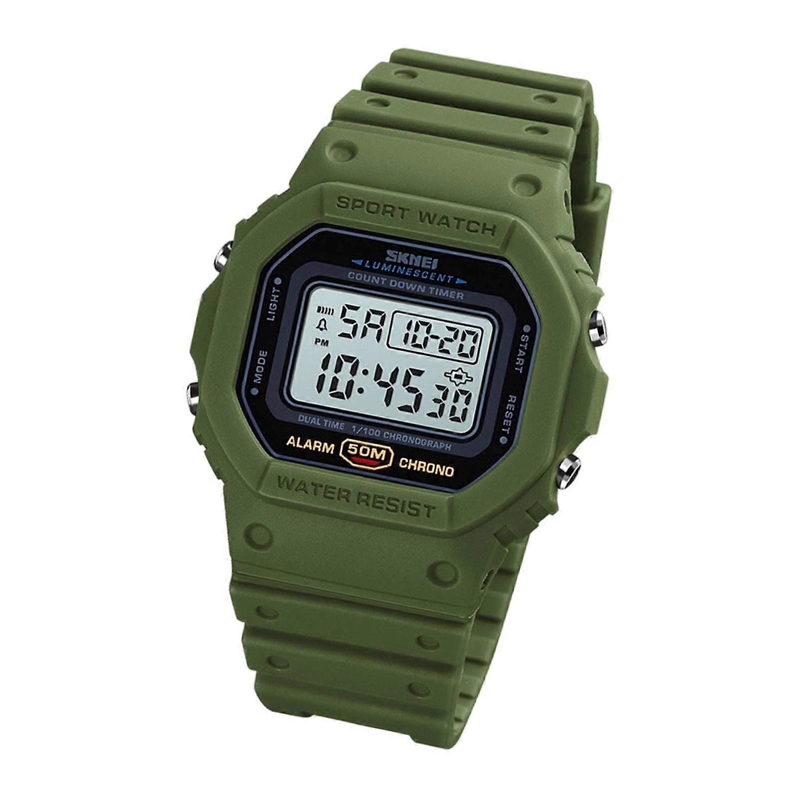 Multi Function Square Digital Watch Offering Date Week Display High Precise Timing Suitable For School And Leisure  Military green white