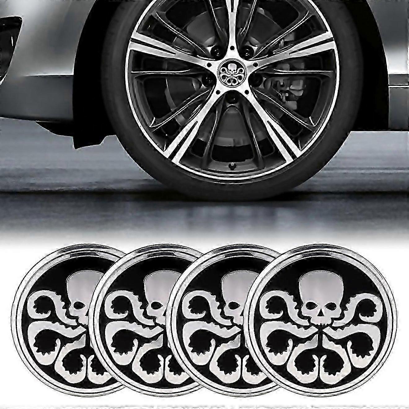 For 4 Pcs Carstyling Skull Pattern Wheel Hub Decorative Sticker Diameter