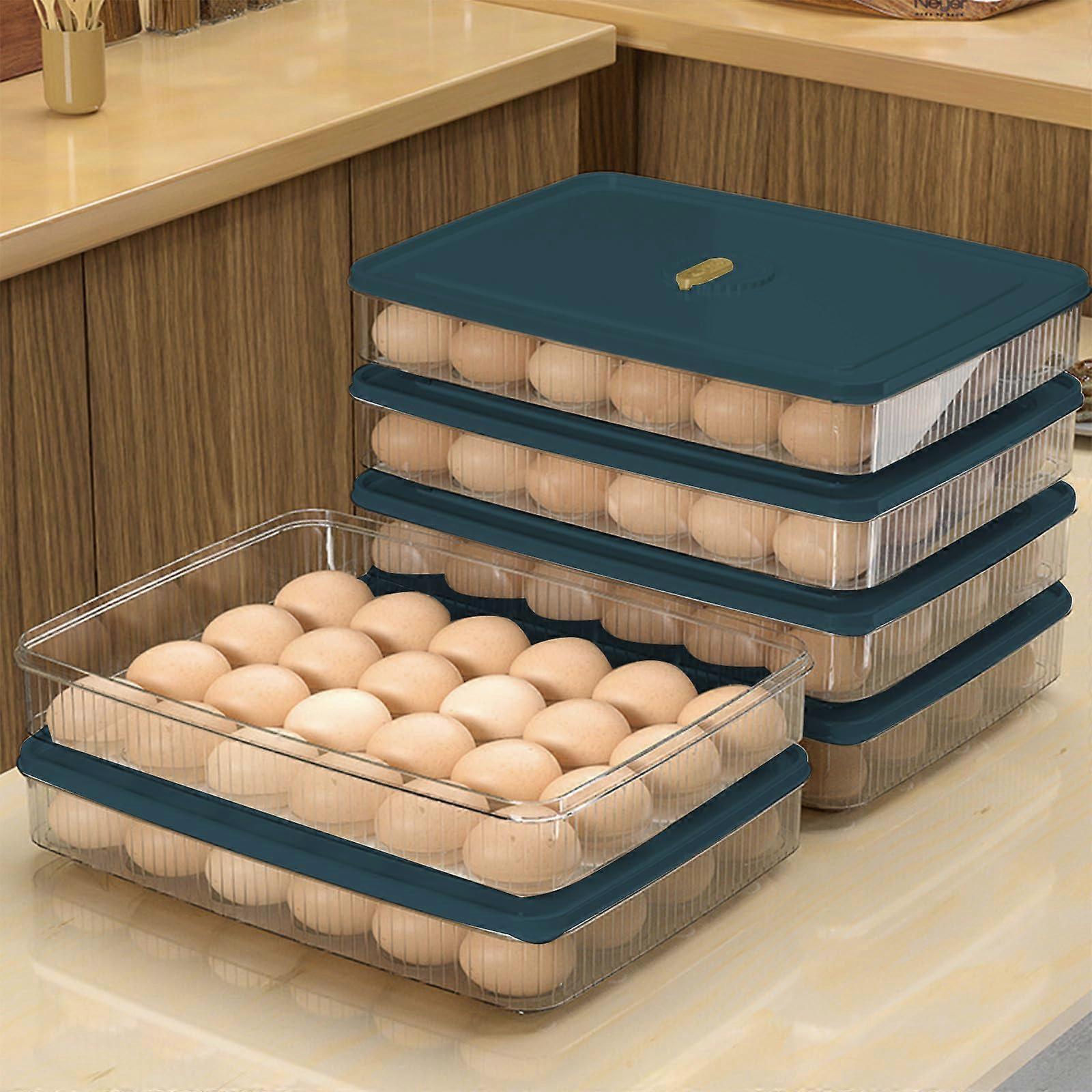 24 Egg Holder for Refrigerator with Lid, Stackable Storage Tray, Durable Transparent Organizer