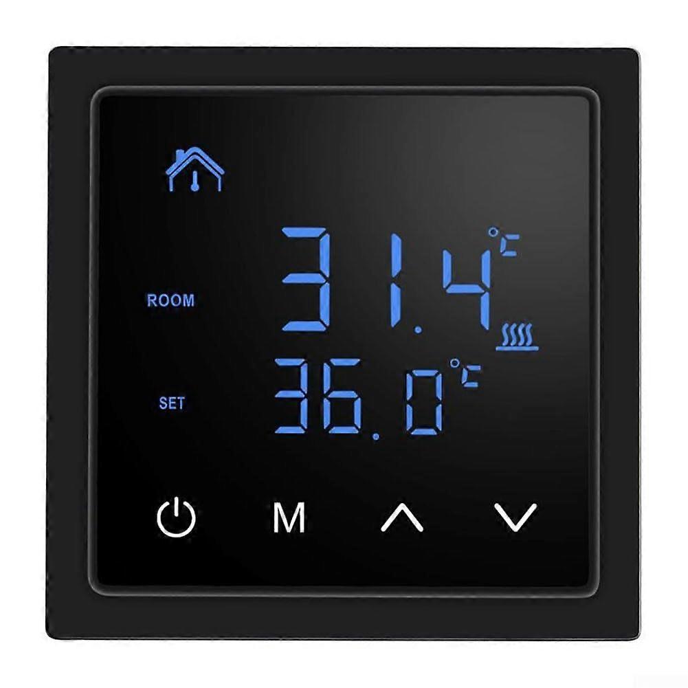 Smart Touch Screen Floor Heating Thermostat 16A Black with LED Display and Precise Temperature Control